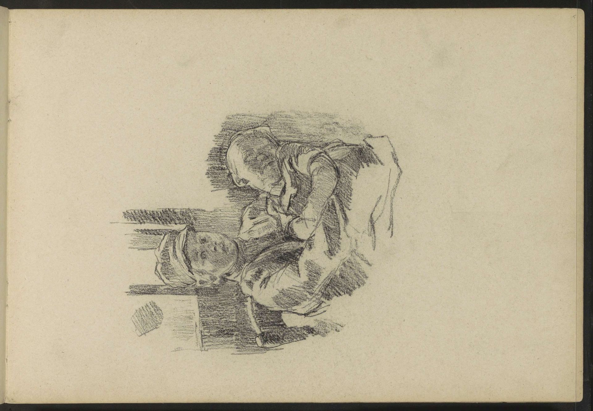 Zittende jongen met een slapend kind op schoot by Willem Witsen