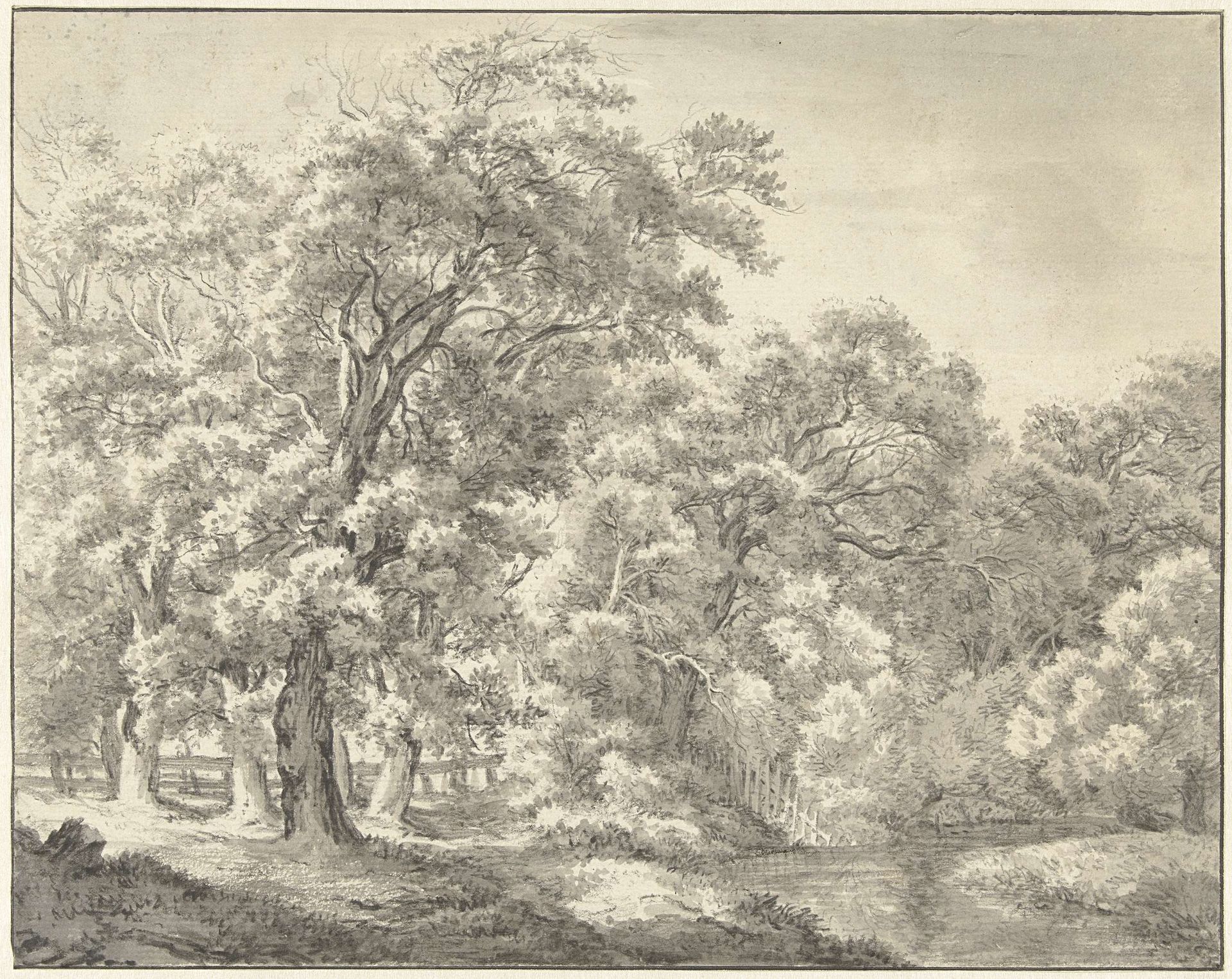 Landschap met bomen bij water by Franciscus Andreas Milatz