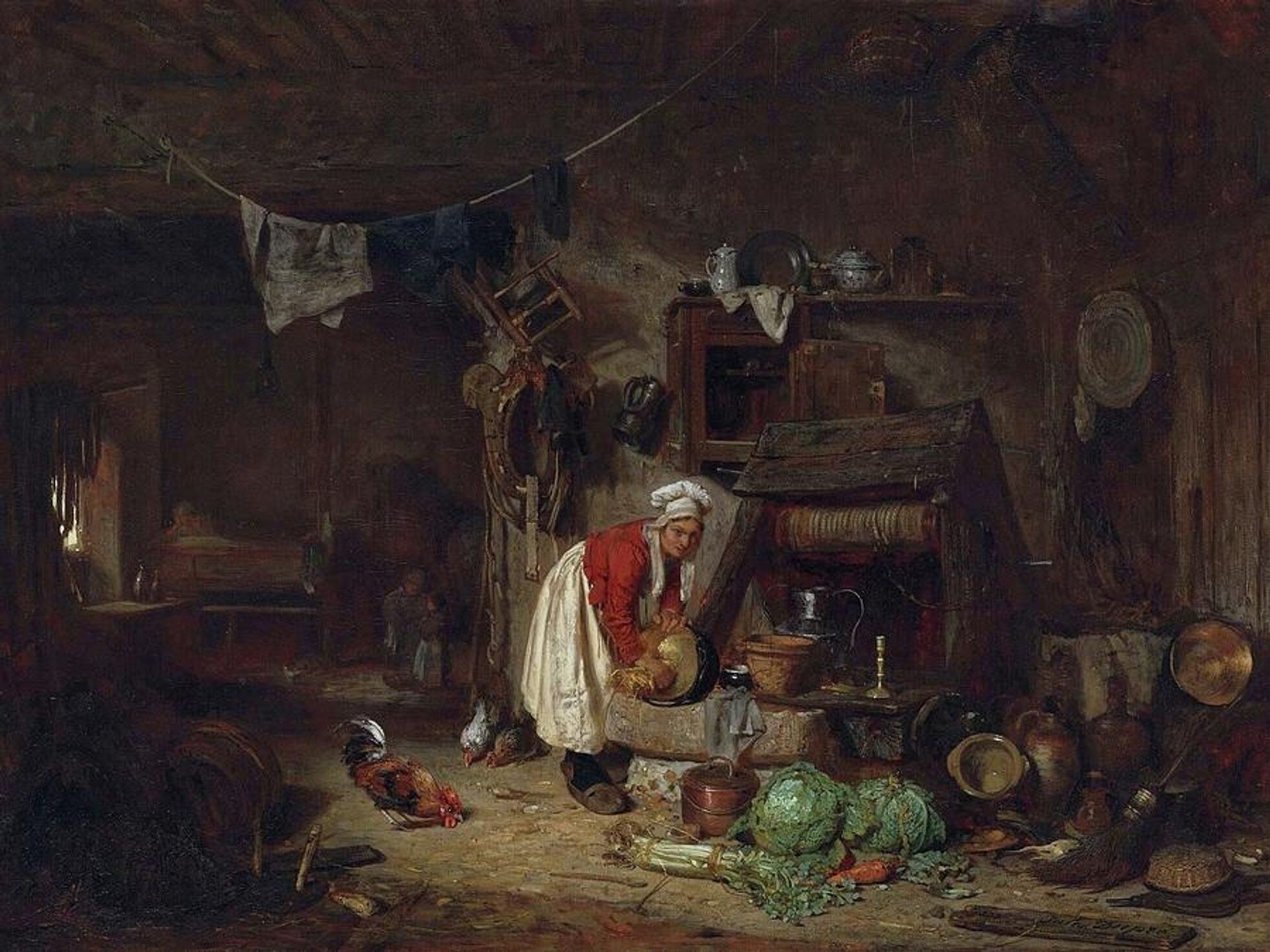 Farm Interior In The Berry by Jules Dupre