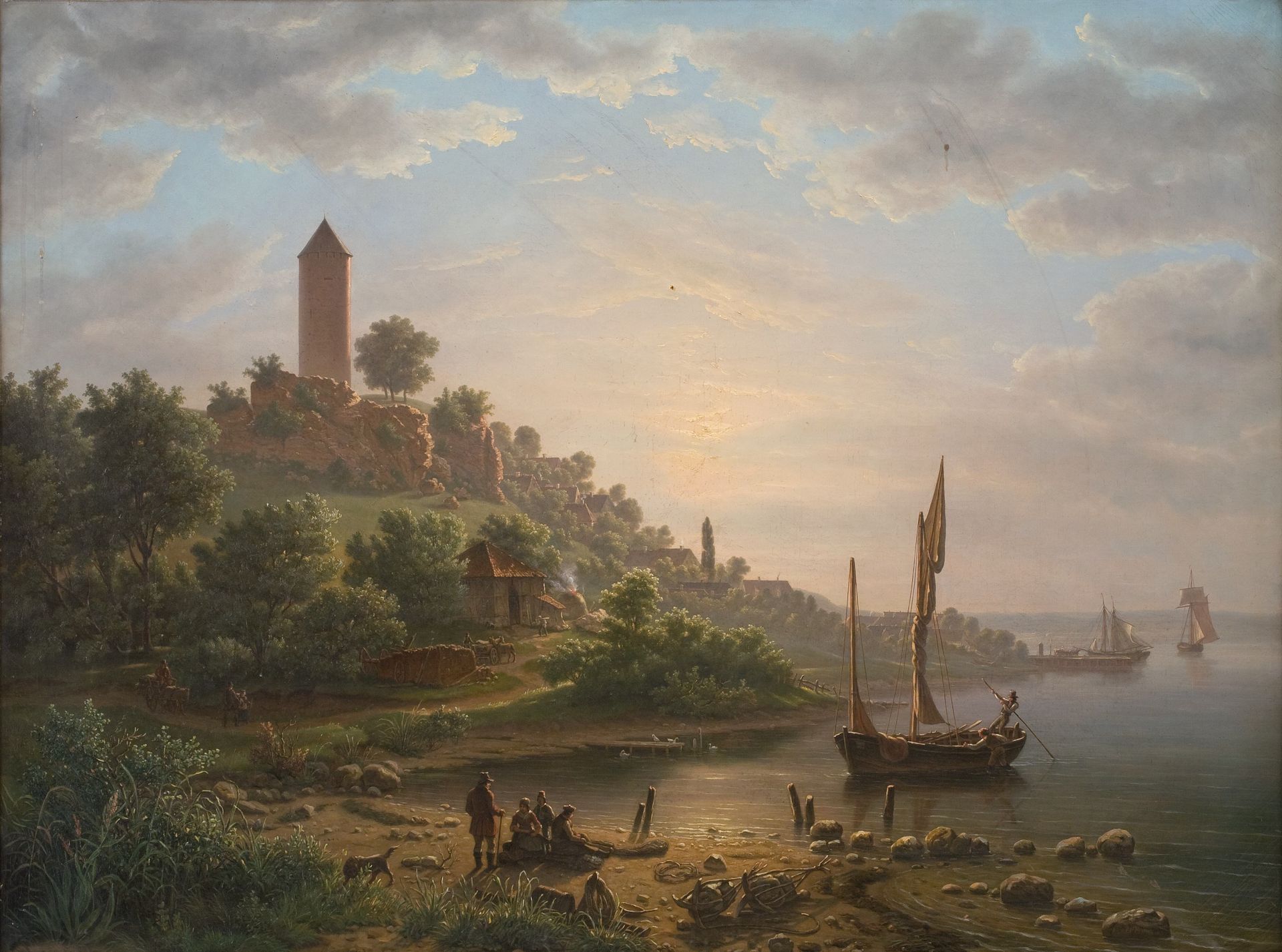Kysten ved Vordingborg med Gåsetårnet en tidlig morgen by J.P. Møller