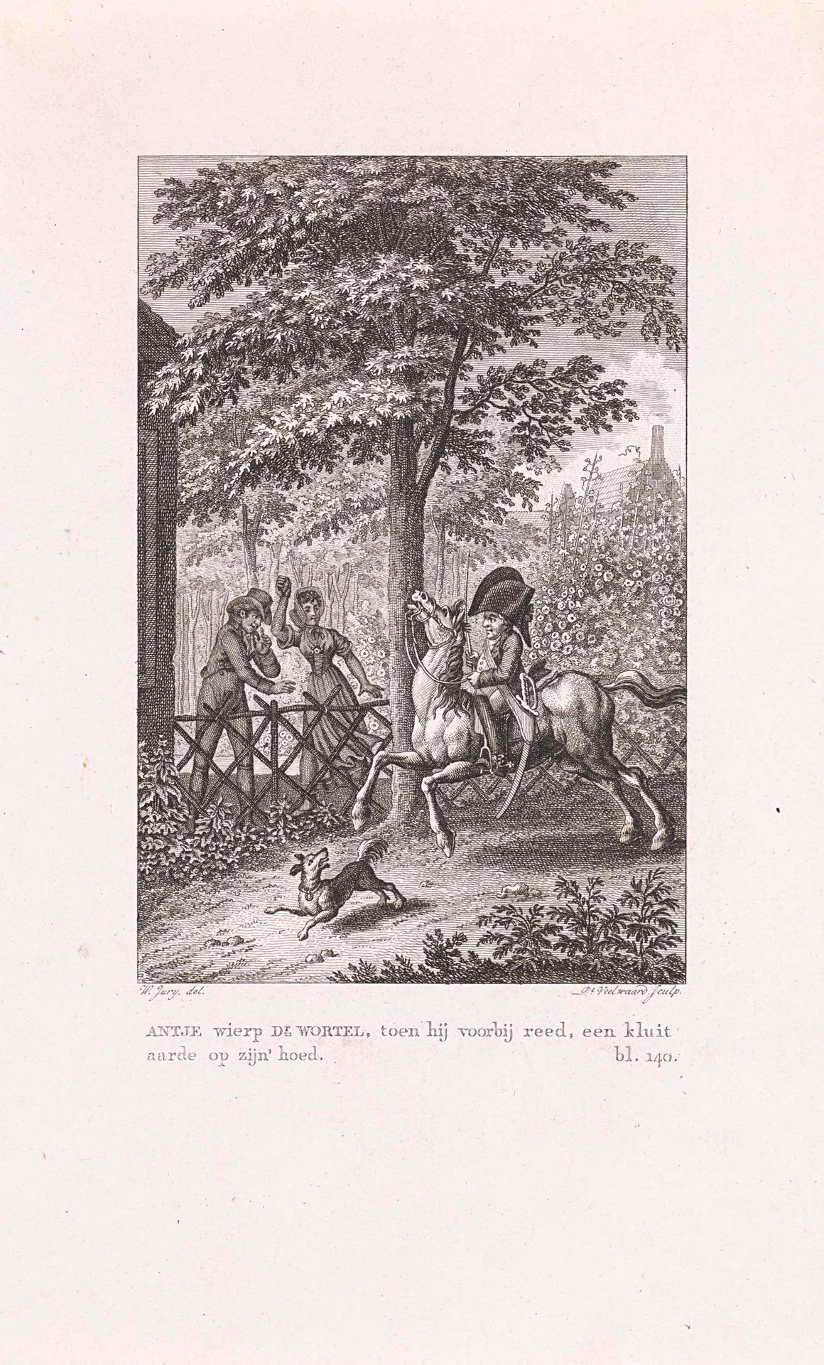 Vrouw bekogelt een ruiter by Daniël (I) Veelwaard