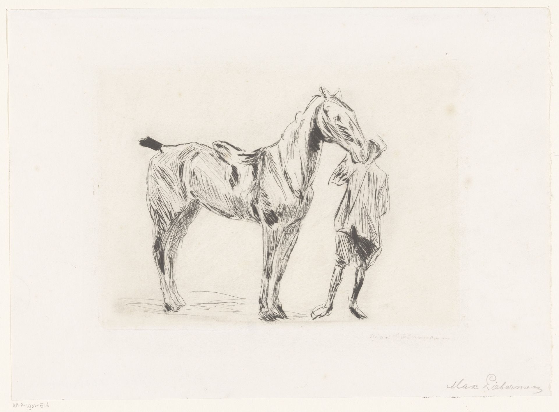 Man met rijpaard by Max Liebermann