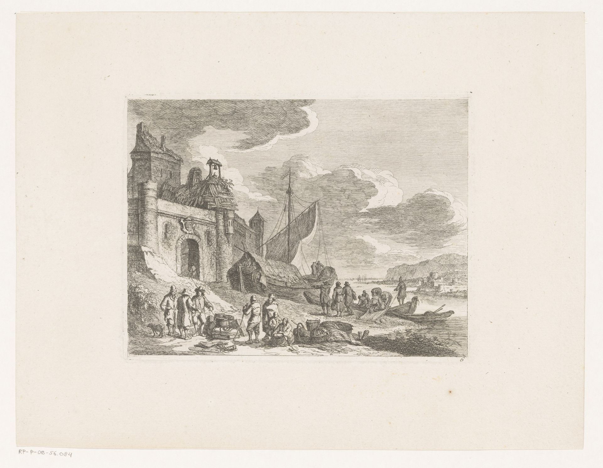 Vissers en een zeilboot bij een stadspoort aan de Seine by Franz Edmund Weirotter