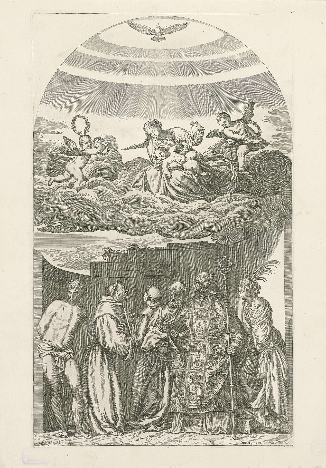 Maria met Christuskind en heiligen by Valentin Lefebvre