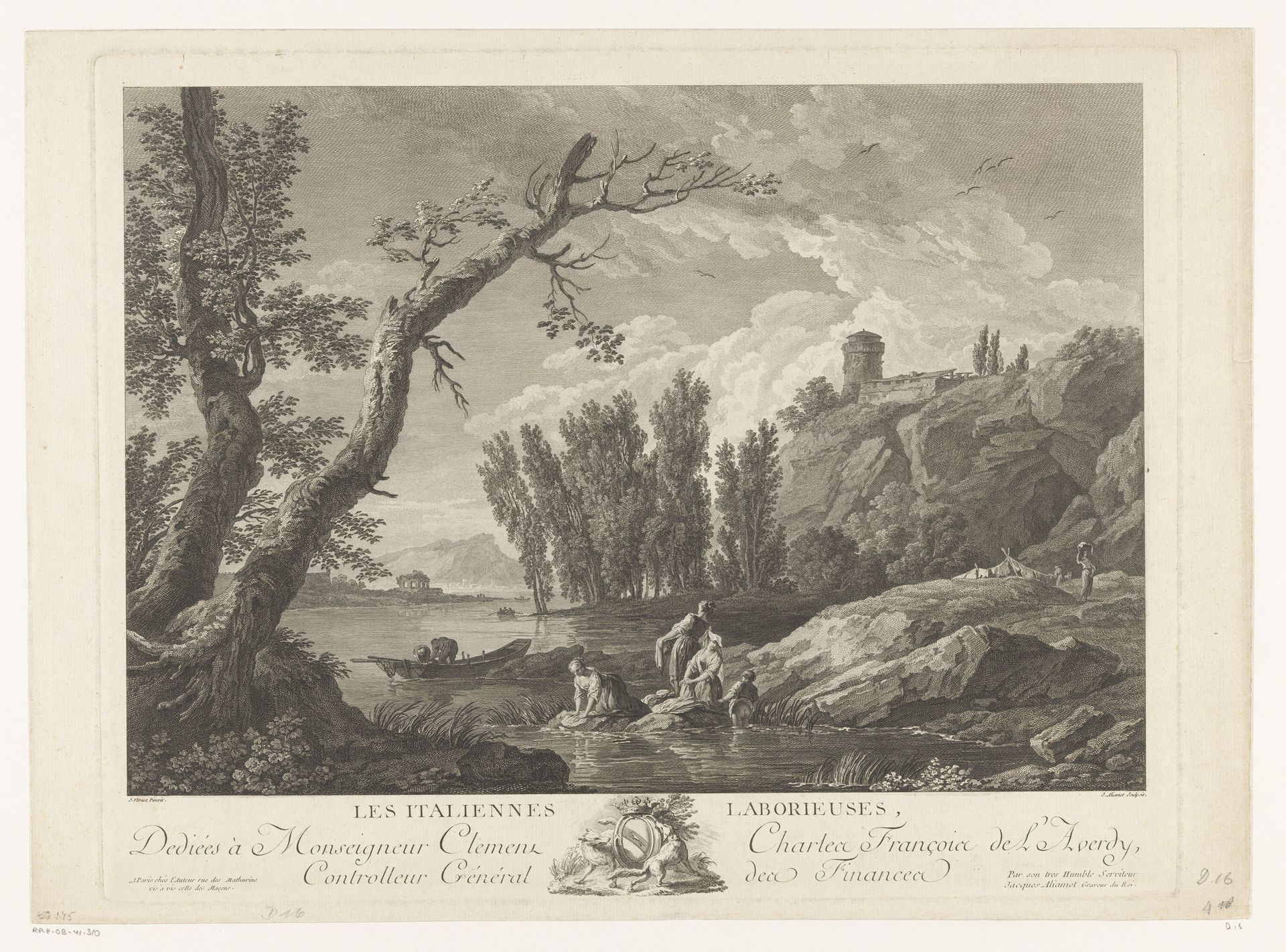 Wasvrouwen bij de oever van een rivier by Jacques Aliamet