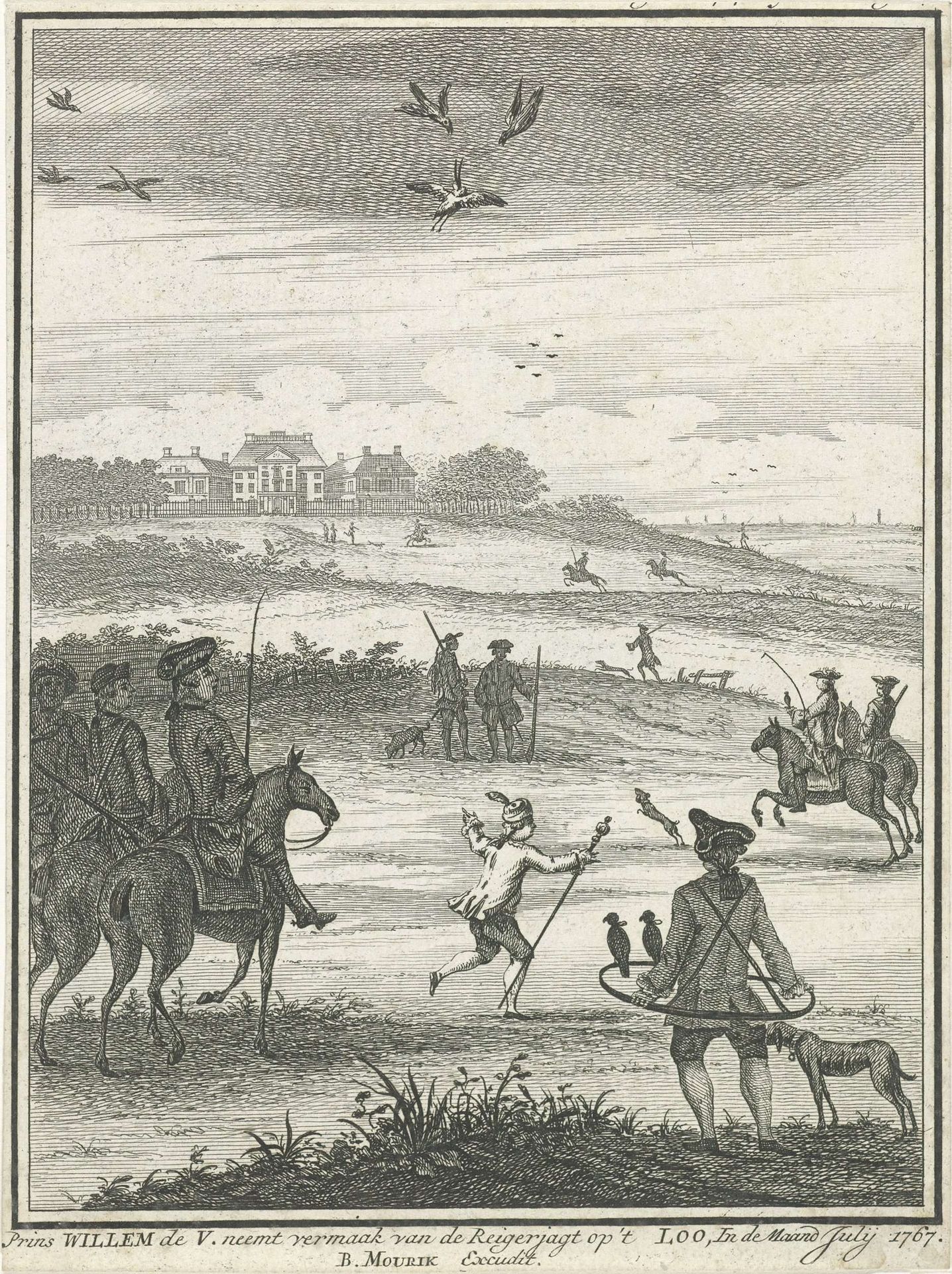 Willem V op reigerjacht bij het Loo, 1767 by Anonymous