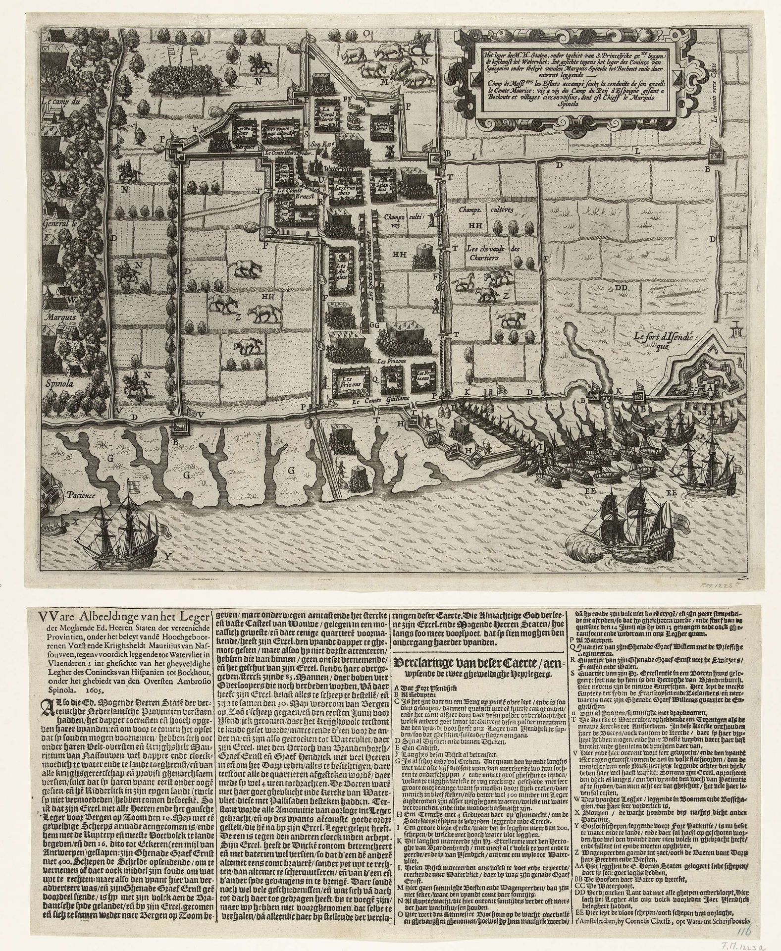 De kamp van het Staatse leger gelegen bij Watervliet naast het kamp van het Spaanse leger, 1605 by Baptista van Doetechum