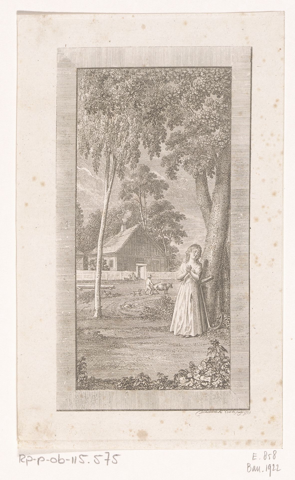 Meisje met anker in landelijke omgeving by Daniel Nikolaus Chodowiecki
