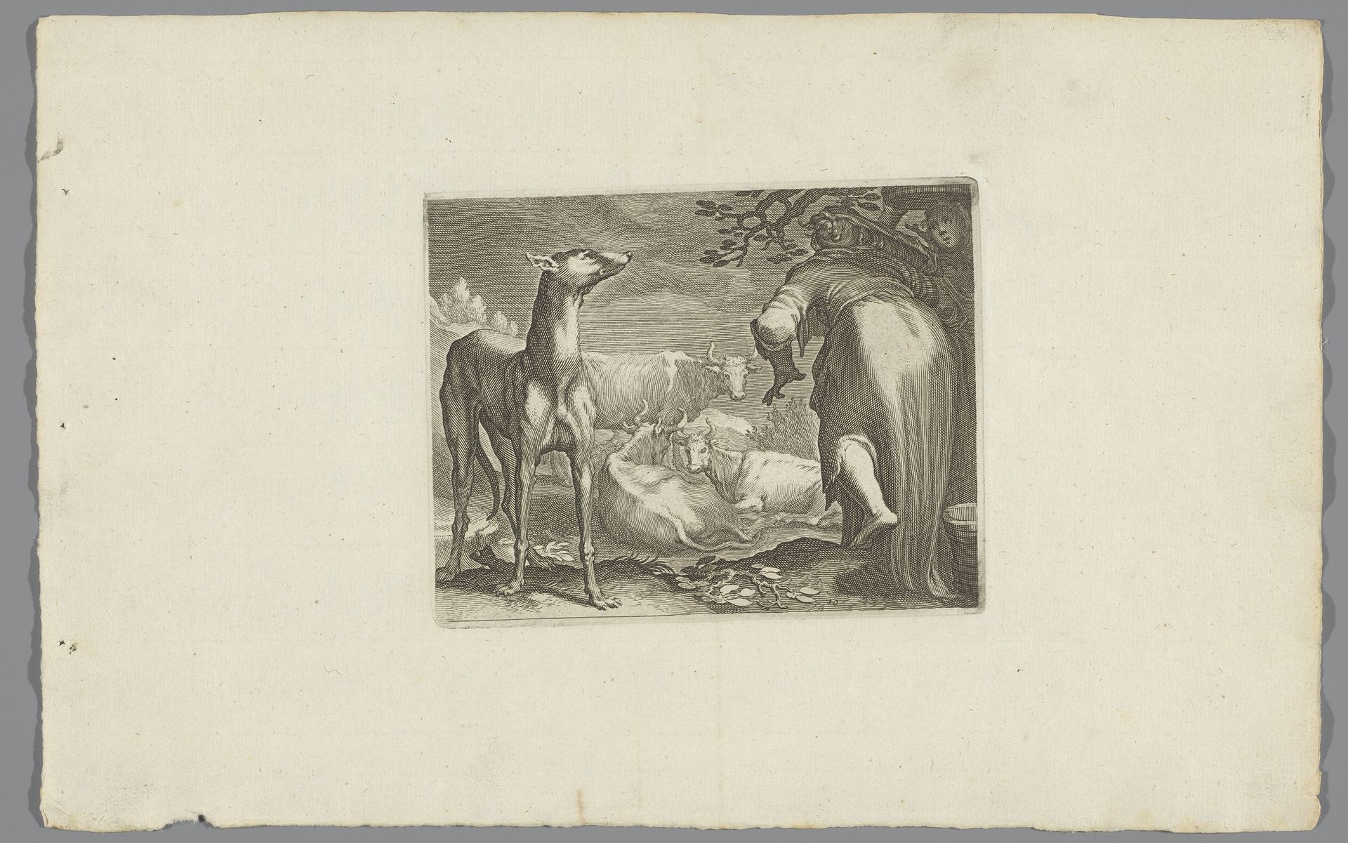 Twee vrouwen en hond bij koeien by Boëtius Adamsz. Bolswert