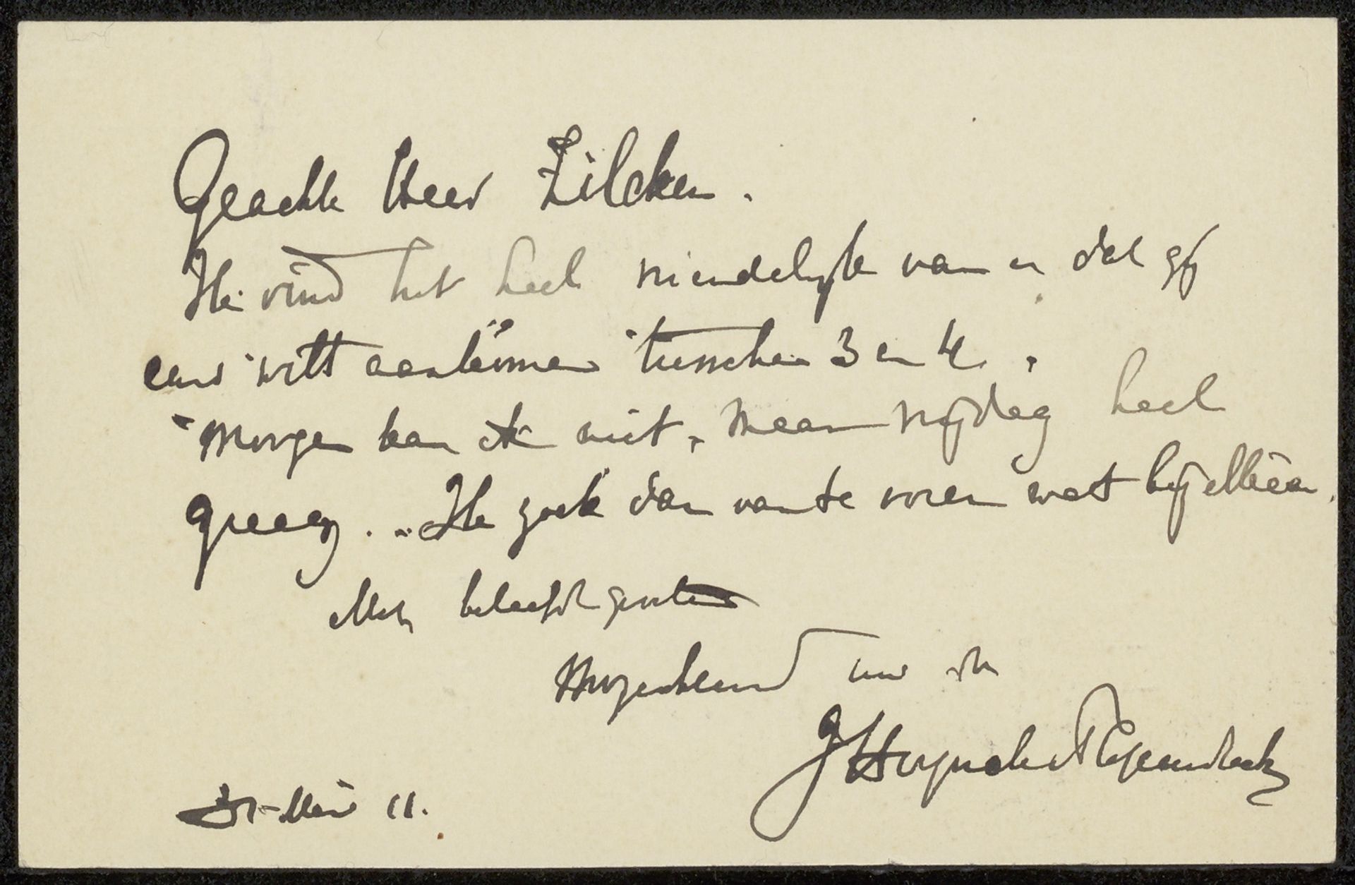 Briefkaart aan Philip Zilcken by Jan Hoynck van Papendrecht