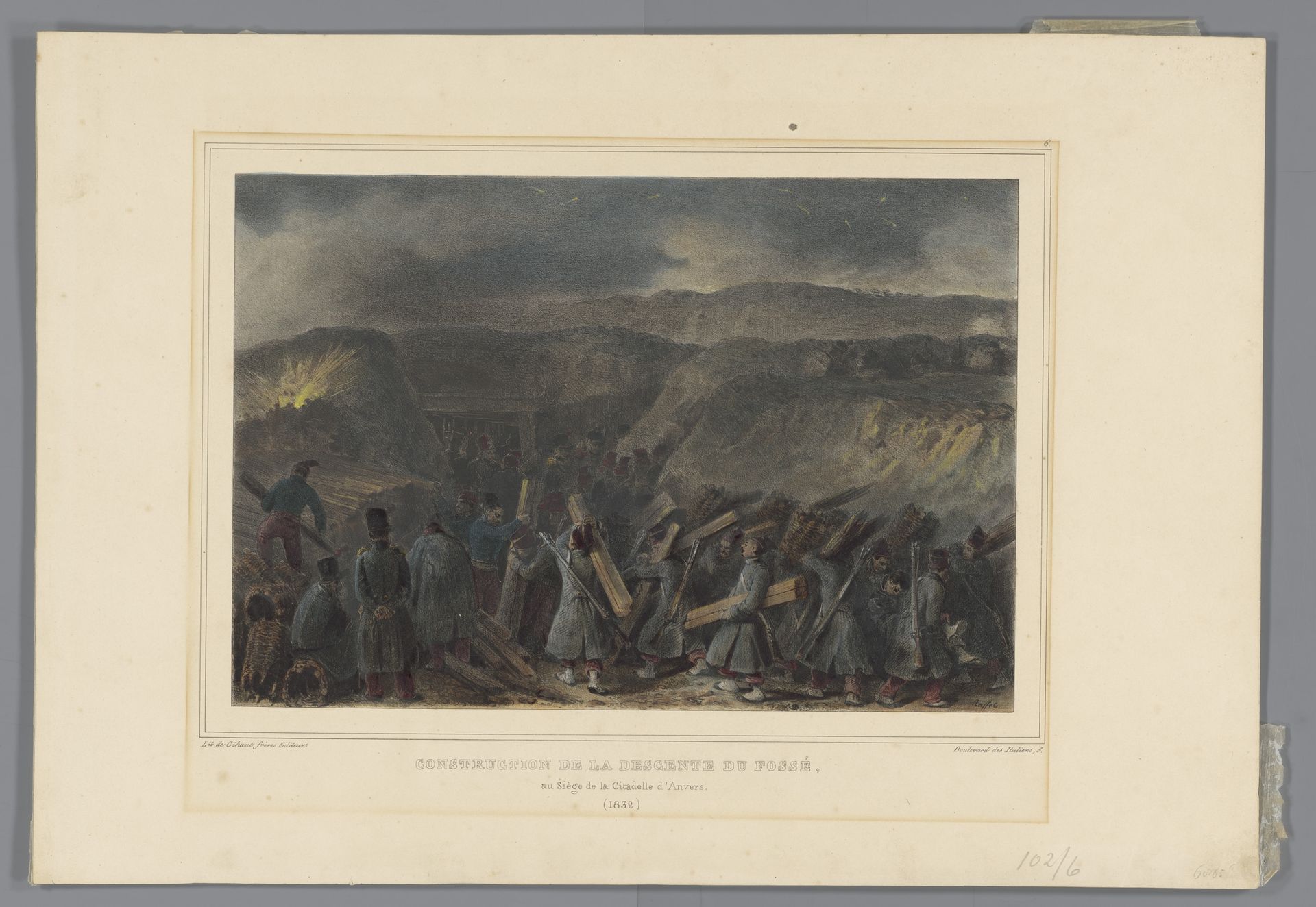 Bouwen aan de mijngang, 1832 by Auguste Raffet