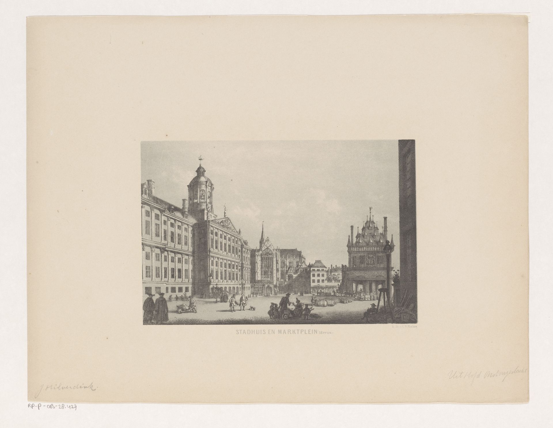 Paleis op de Dam in Amsterdam in de achttiende eeuw by Johannes Hilverdink