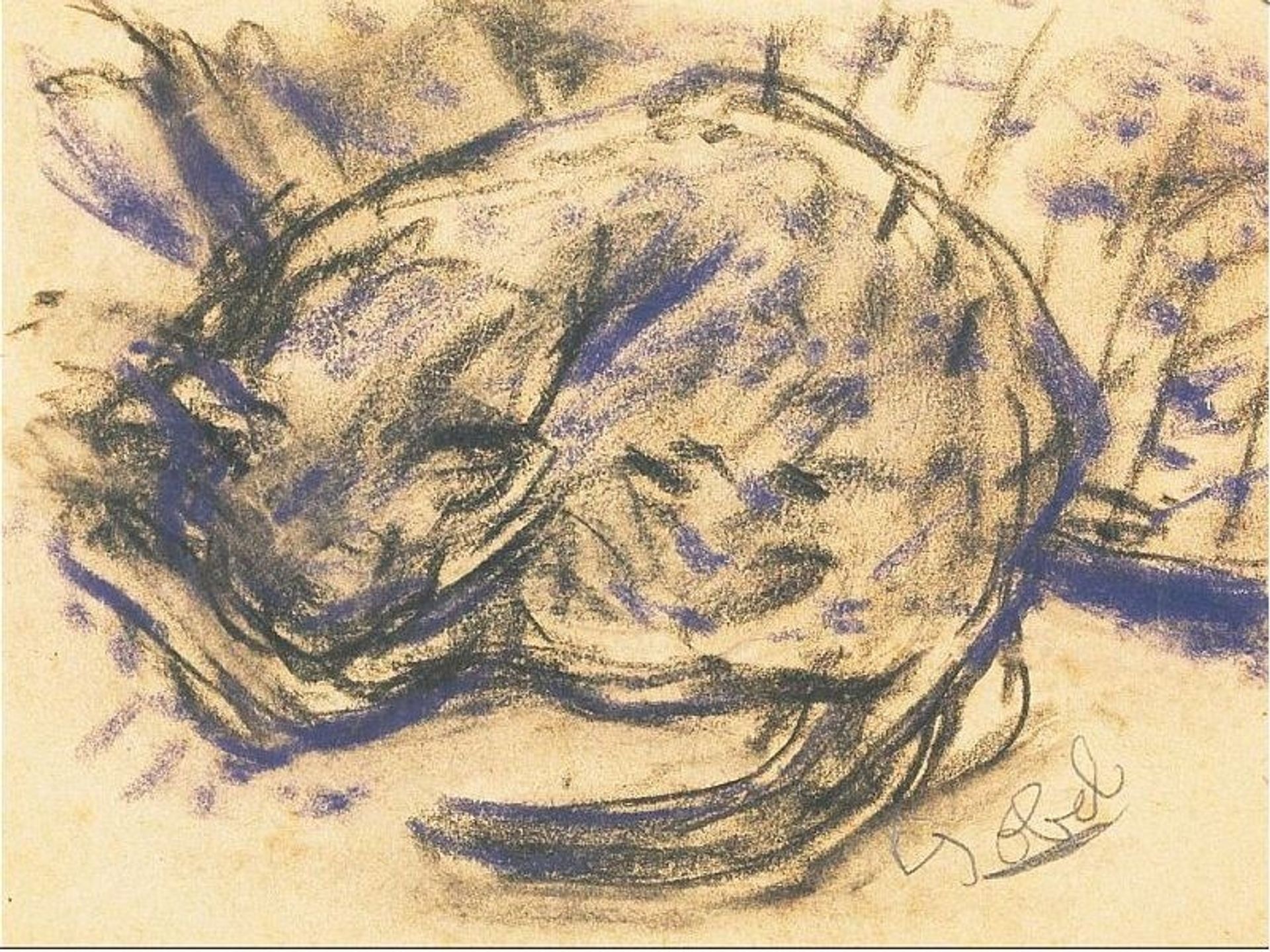 Czóbel Béla Lila Macska, Szén, Papír, 25.5x29cm by Bela Czobel