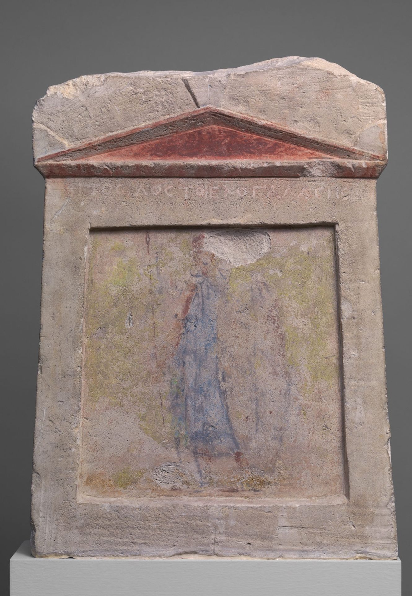 Painted Limestone Funerary Slab with a Soldier Standing at Ease by Ancient Greek Painting and Sculpture