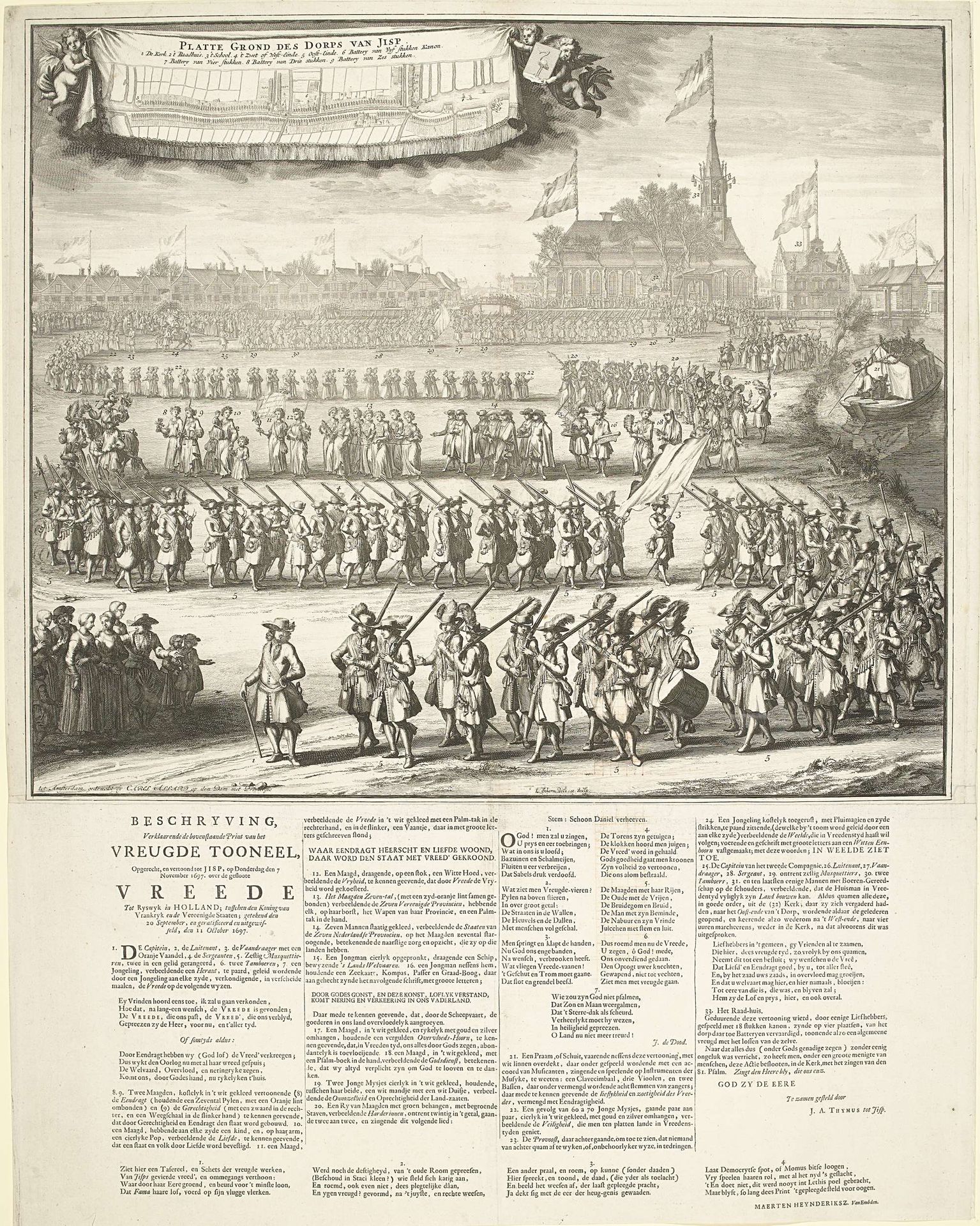 Optocht van de burgers van het dorp Jisp ter viering van de Vrede van Rijswijk, 1697 by Laurens Scherm