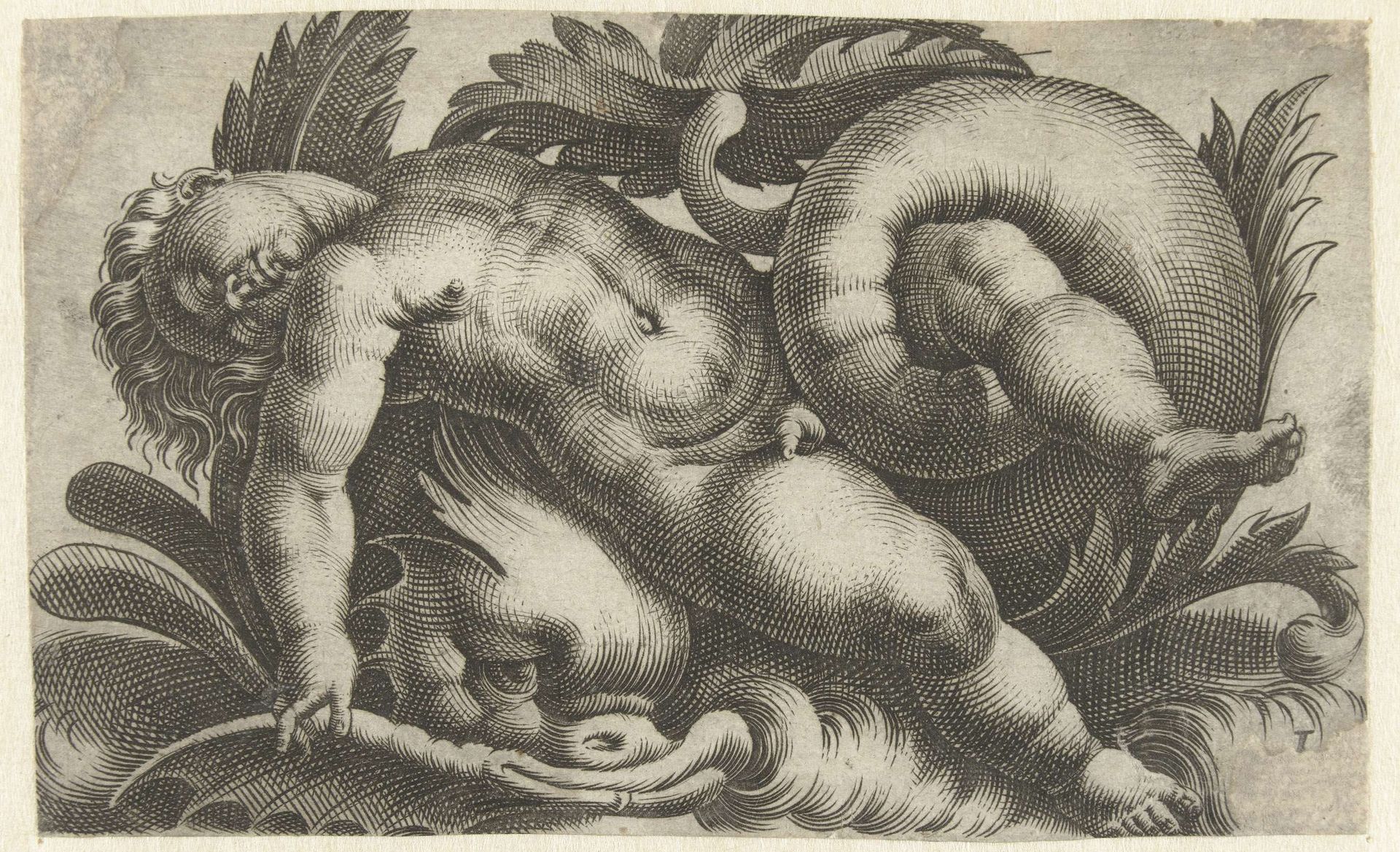 Slapende putto op dolfijn by Giovanni Andrea Maglioli