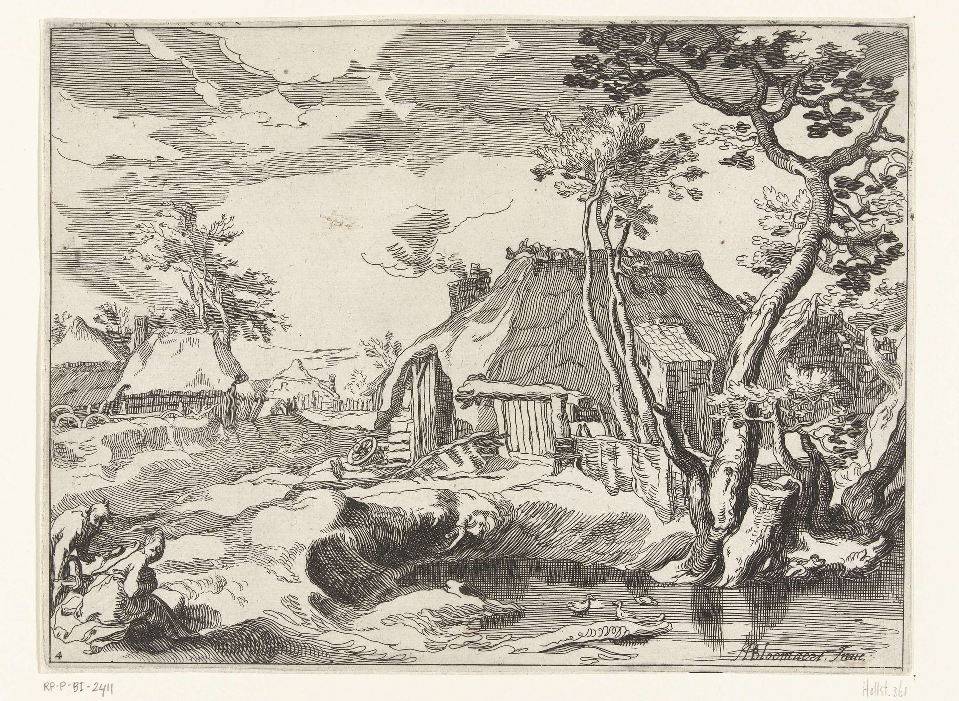 Landschap met boerderijen aan landweg by Anonymous