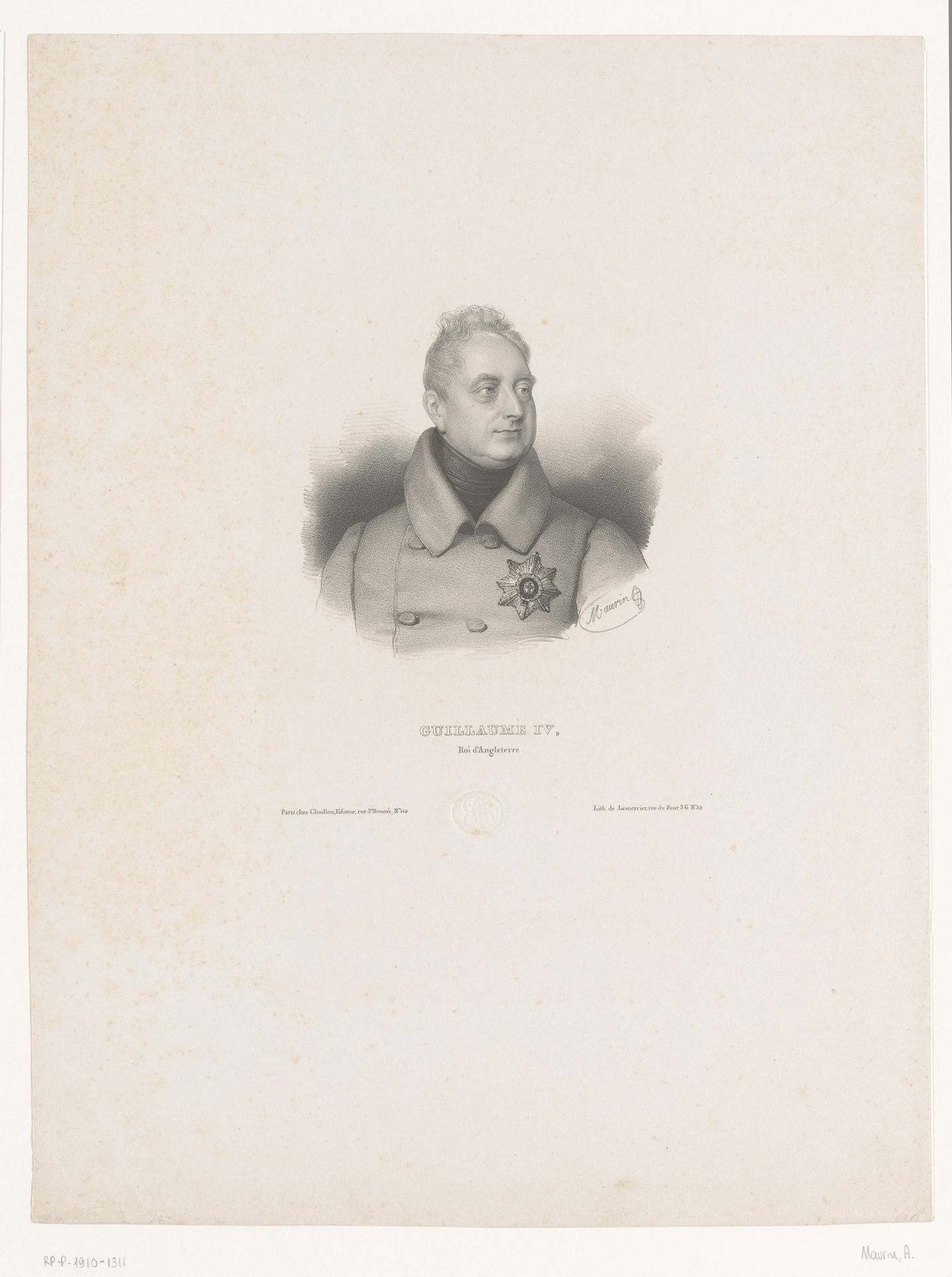 Portret van Willem IV Hendrik, koning van het Verenigd Koninkrijk en Hannover by Antoine Maurin
