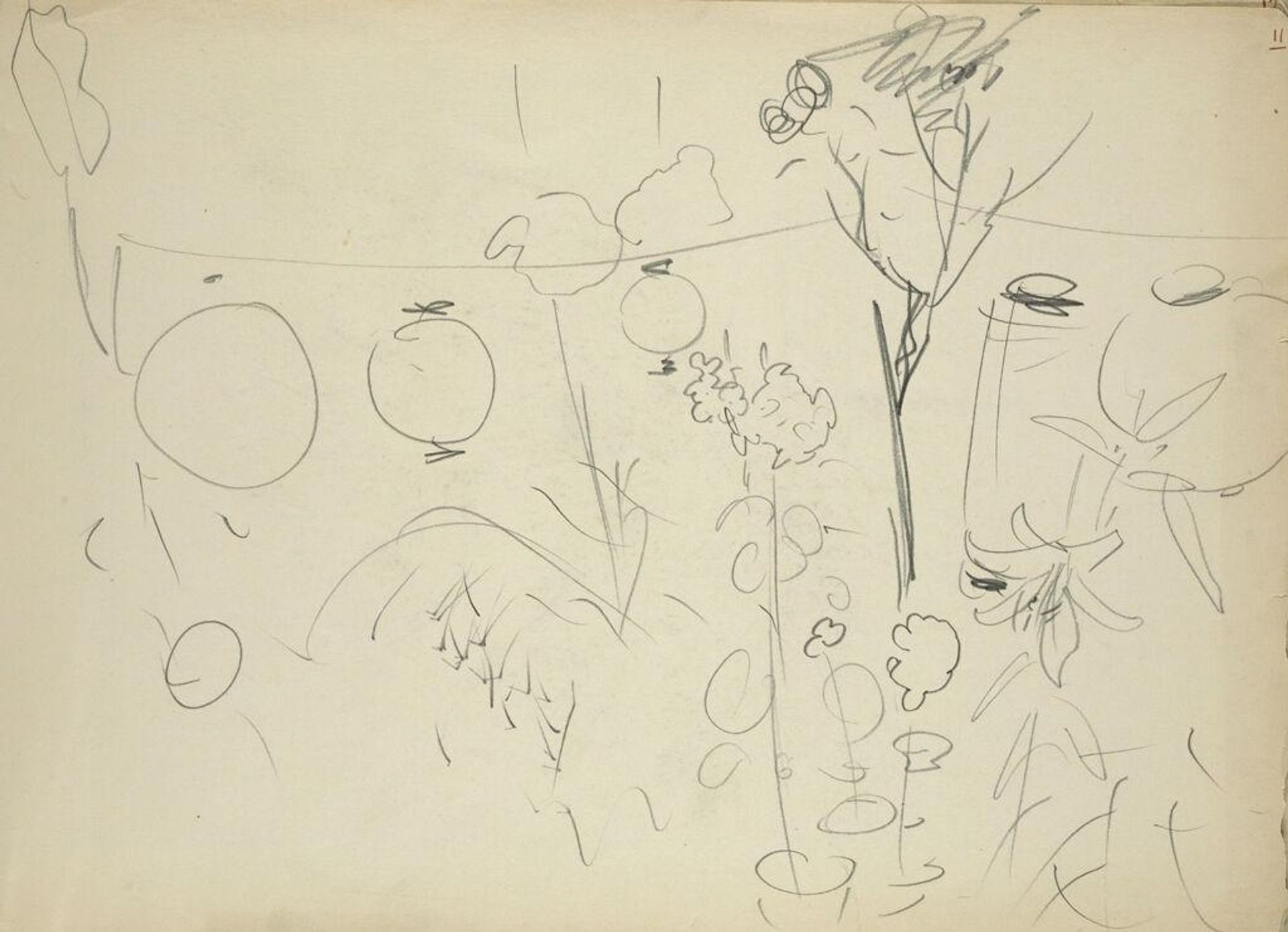 Study of Flowers and Lanterns, for "Carnation, Lily, Lily, Rose"; verso: Studies for "Carnation, Lily, Lily, Rose;" Comic Heads by John Singer Sargent