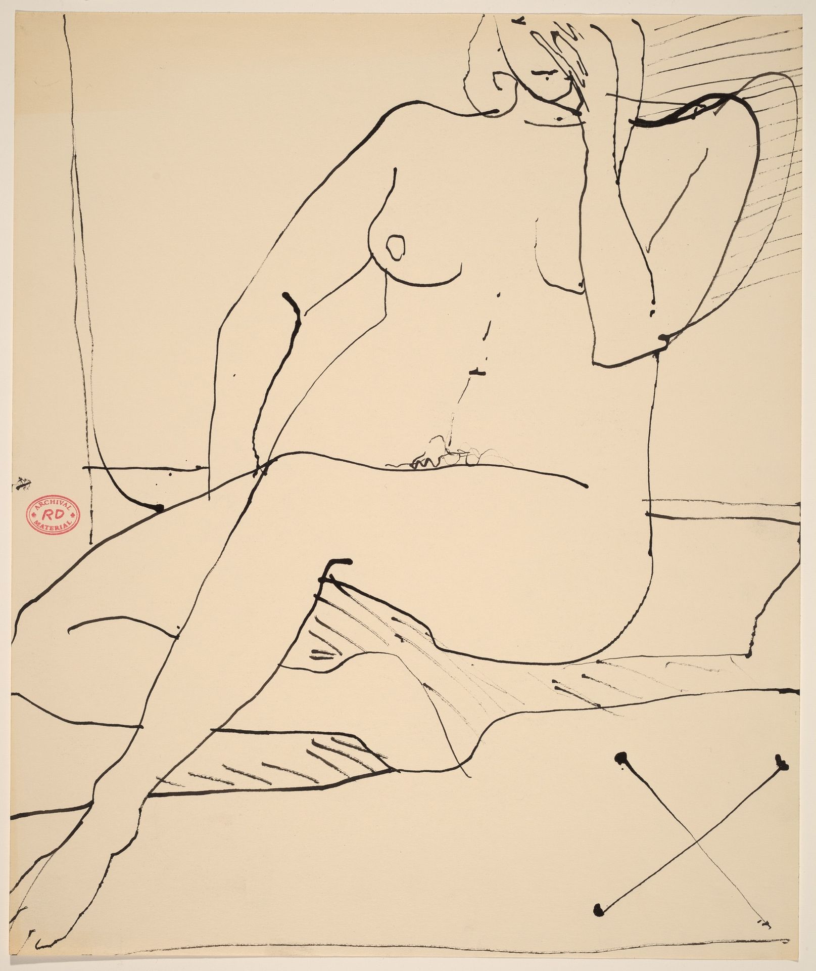 Untitled [seated nude with her left hand touching her face] by Richard Diebenkorn