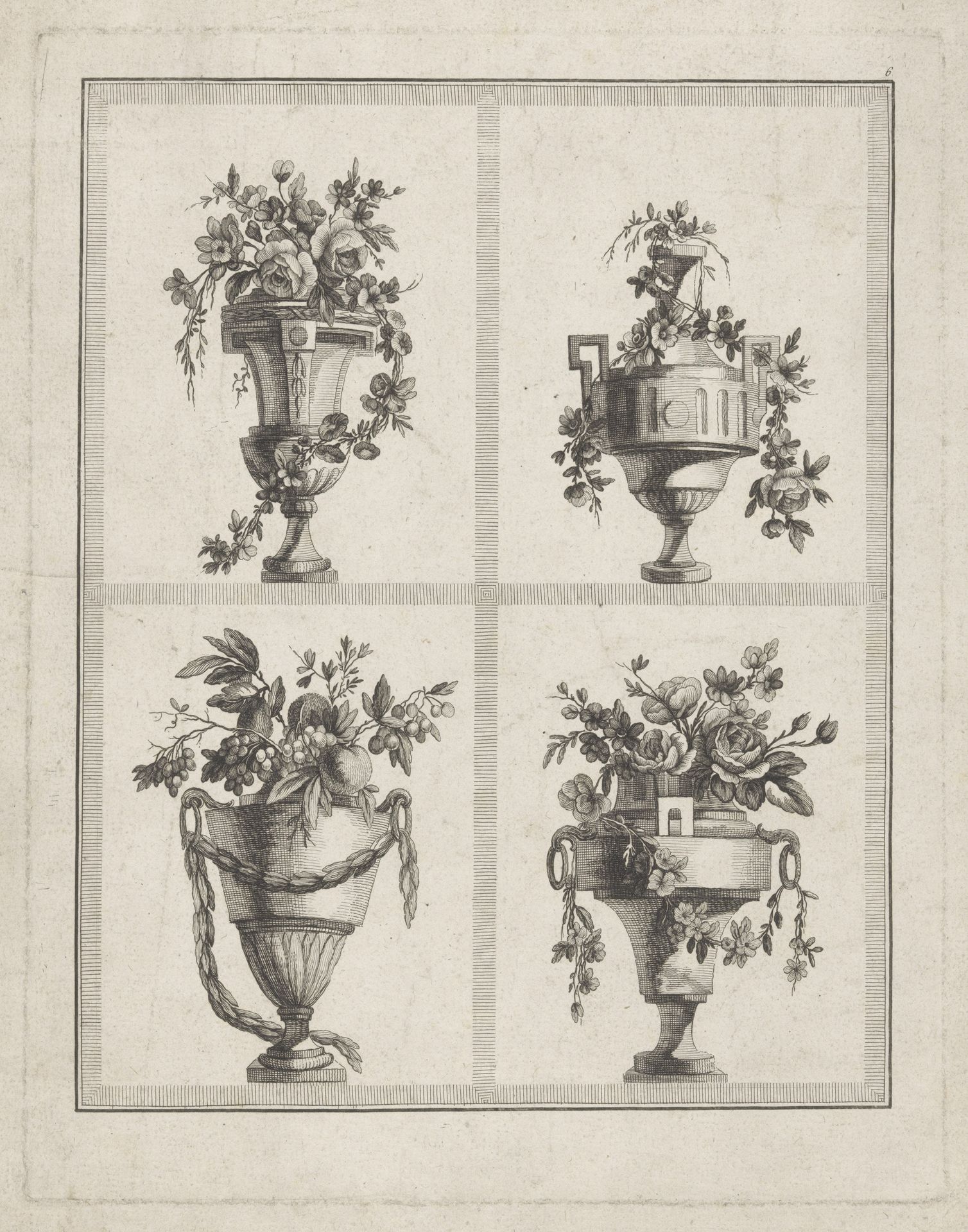 Vier vazen met bloemen by Etienne Claude Voysard
