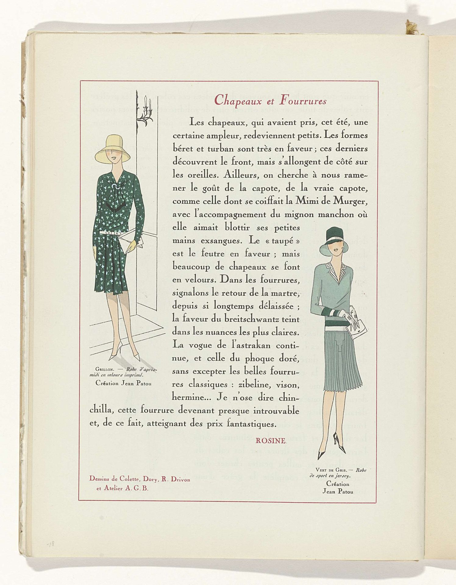 Art - Goût - Beauté, Feuillets de l' élégance féminine, Novembre 1928, No. 99, 9e Année, p. 18 by J. Dory