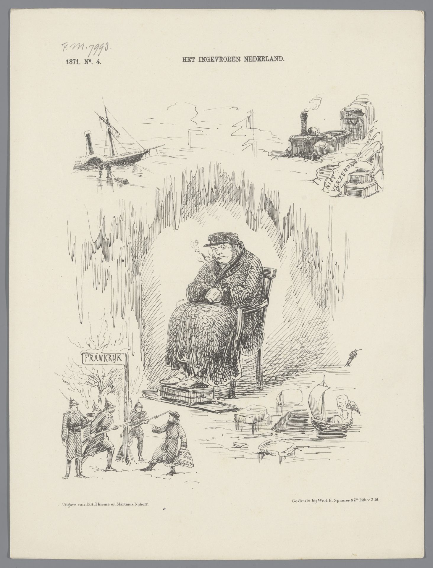 Spotprent op het ingevroren Nederland, 1871 by Johan Michaël Schmidt Crans