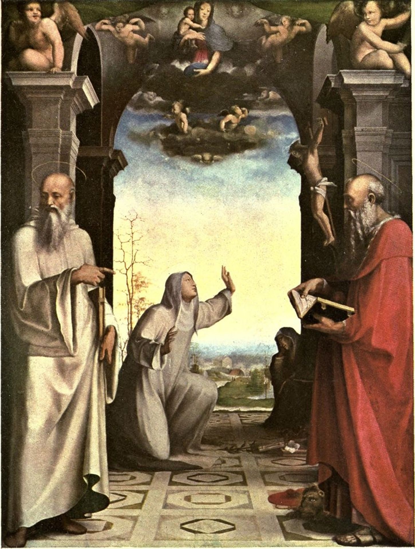 Saint Catherine of Siena receiving the stigmata between Saints Benedict and Jerome (detail) by Domenico Beccafumi