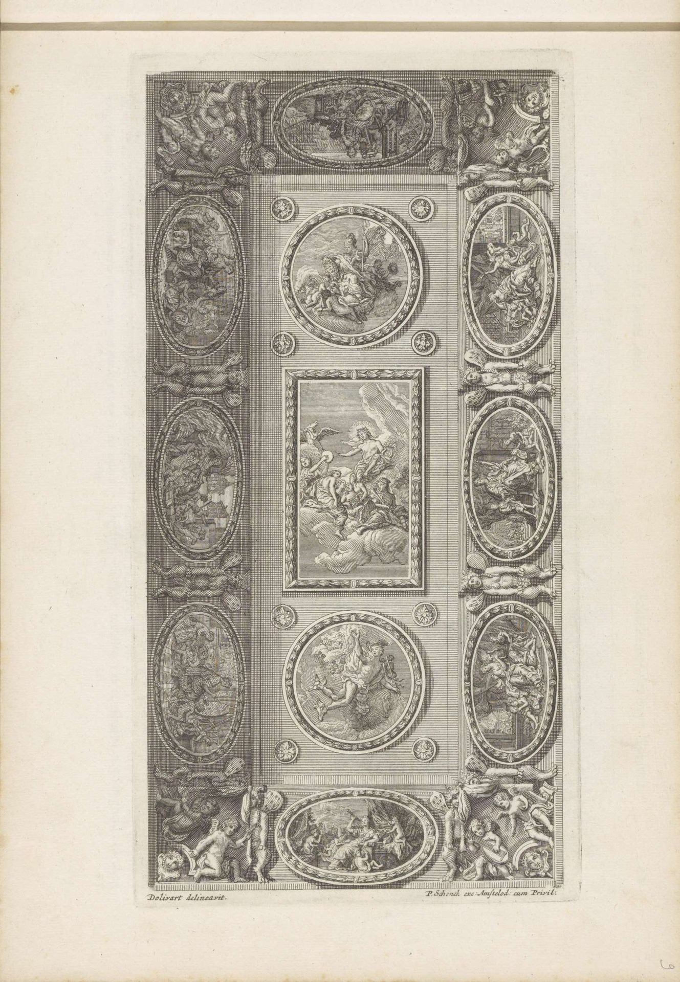 Plafondstuk met Apollo, Minerva en Mercurius en de personificaties van de vrije kunsten by Pieter Sluyter