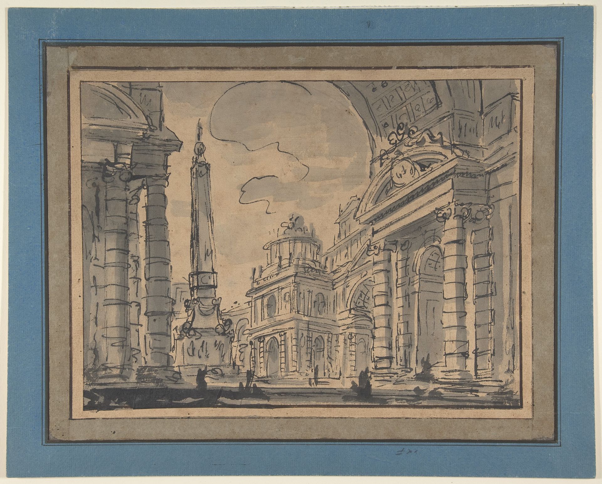 An Architectural Capriccio; a View Through a Great Arch with an Obelisk in a Piazza in the Middle Distance by Charles Michel Ange Challe