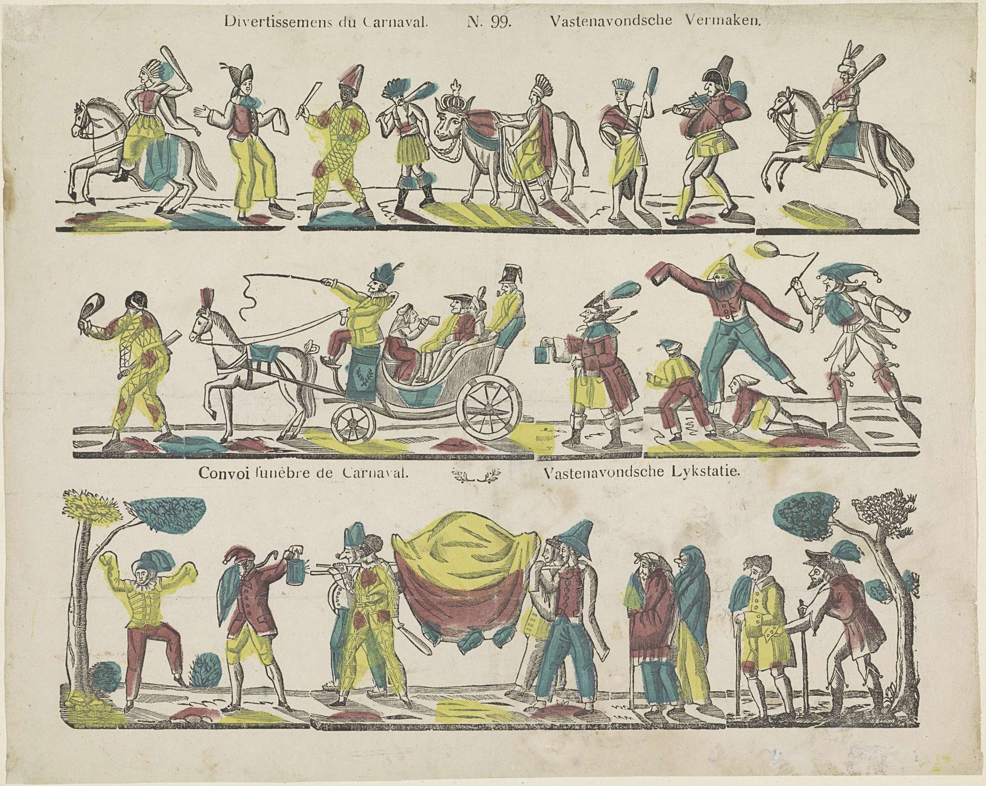 Divertissemens du carnaval / Vastenavondsche vermaken / Convoi funèbre de carnaval / Vastenavondsche lykstatie by Philippus Jacobus Brepols