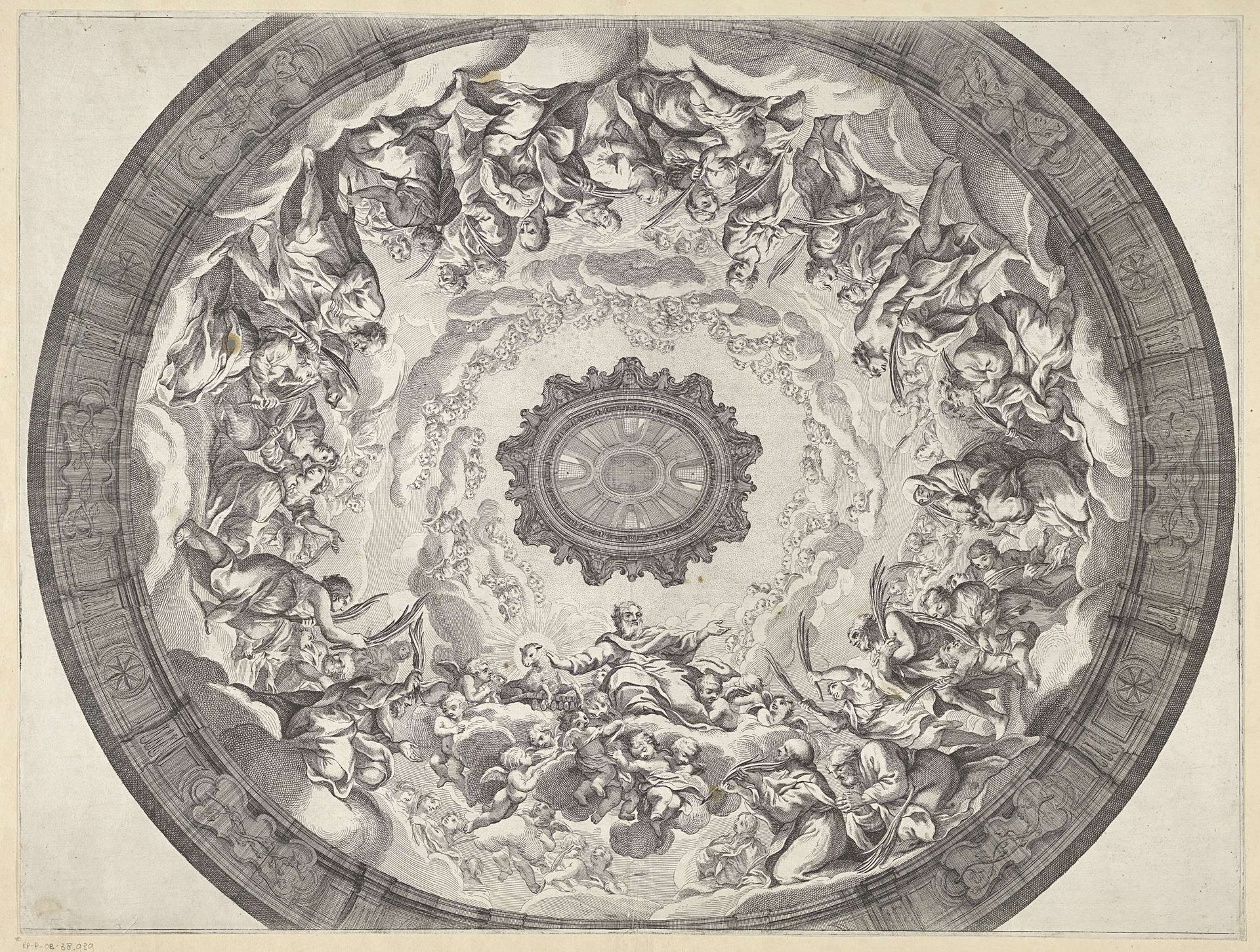 Koepeldecoratie met aanbidding van het Lam Gods by Francesco Faraone Aquila