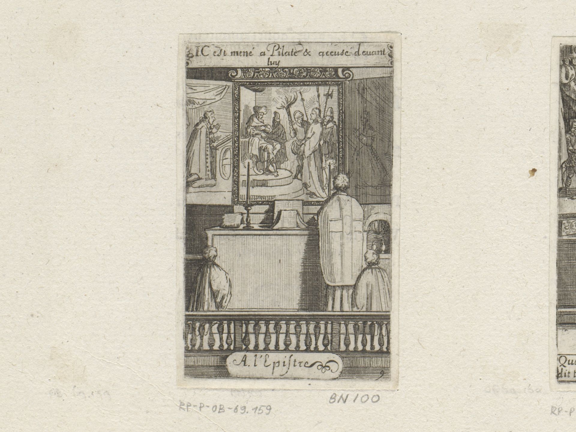 Priester met twee misdienaars voor een altaar by Sébastien Leclerc I