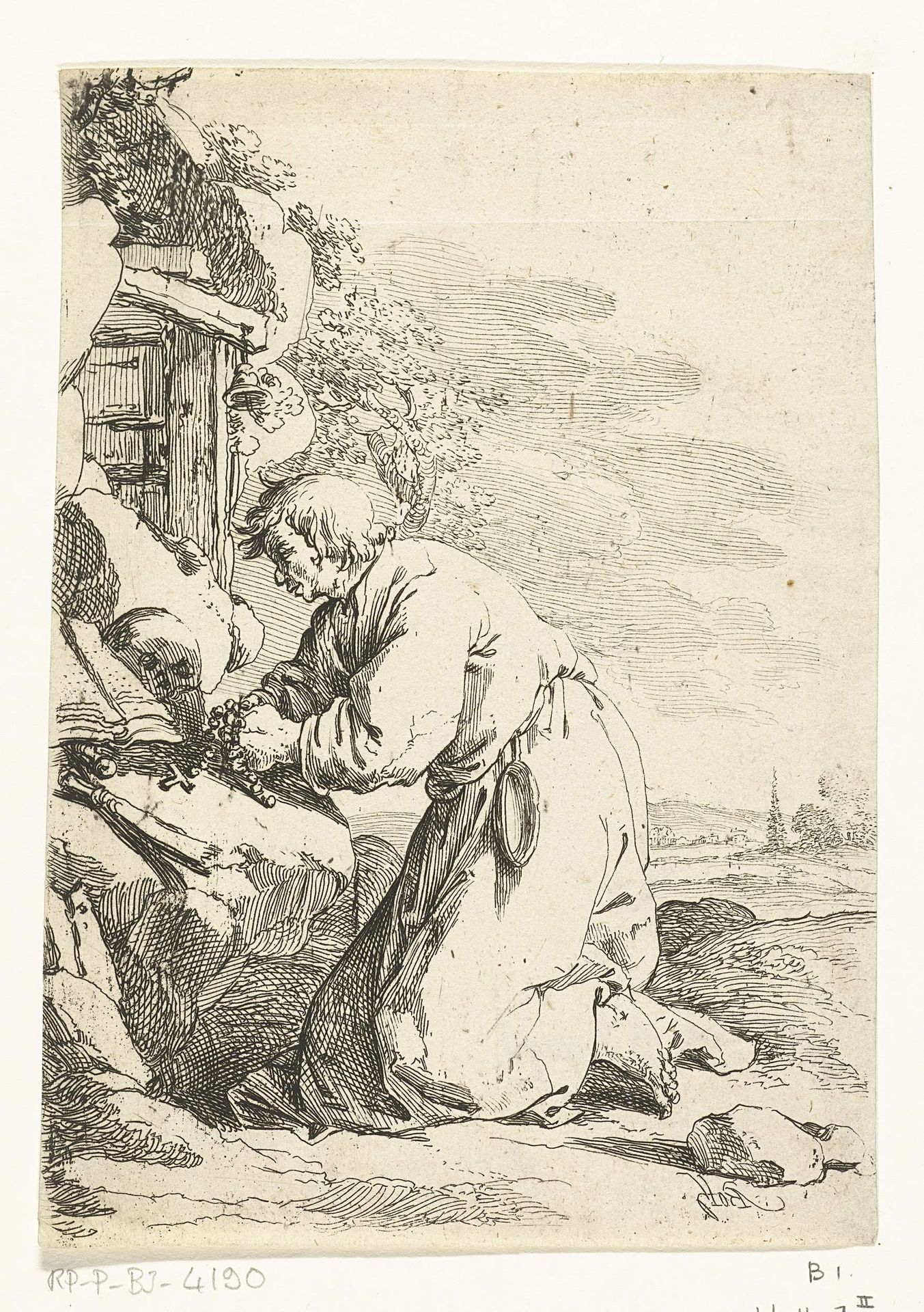 Knielende kluizenaar in gebed by Andries Both