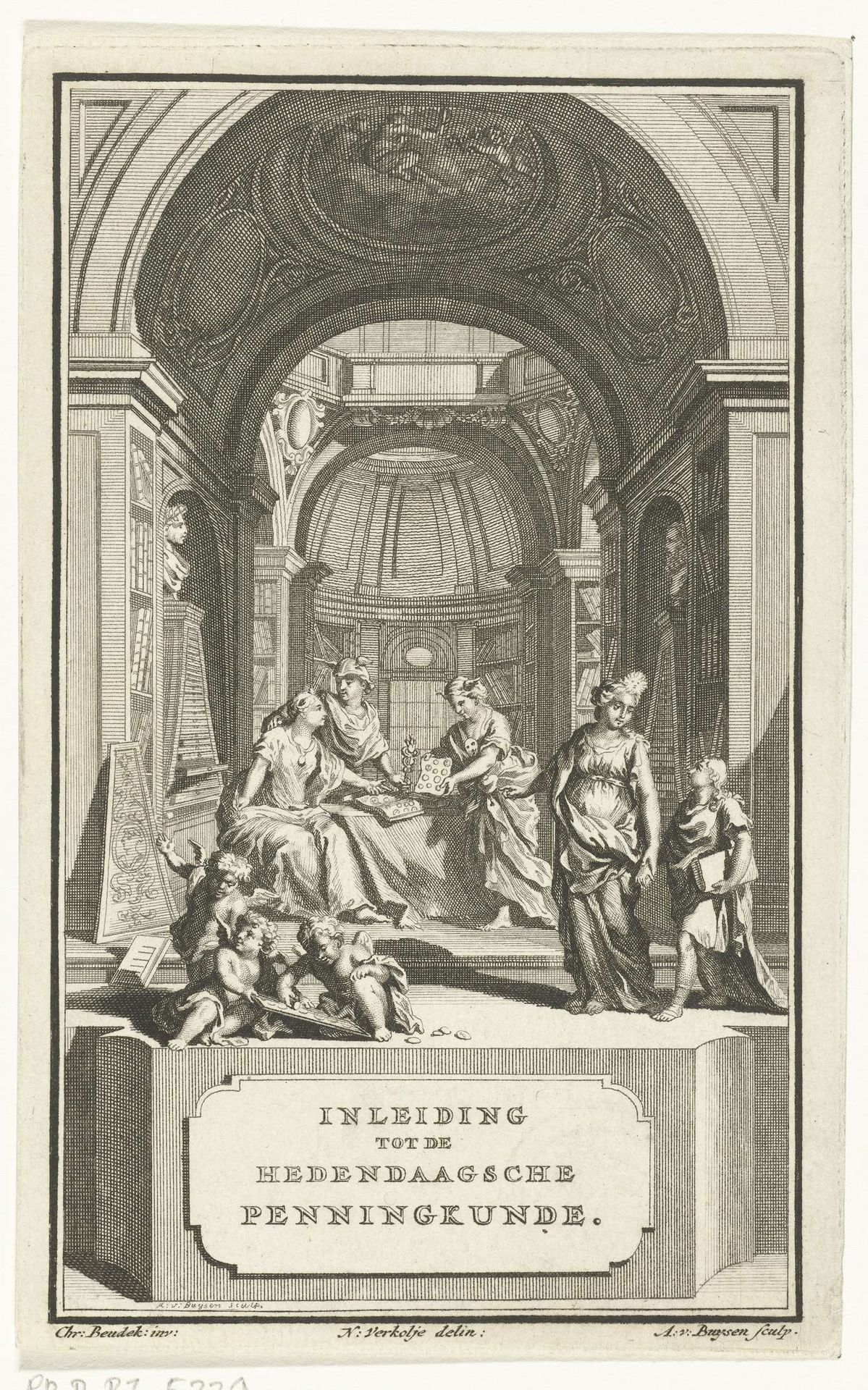 Penningkabinet met Mercurius en Juno by Andries van (Sr.) Buysen