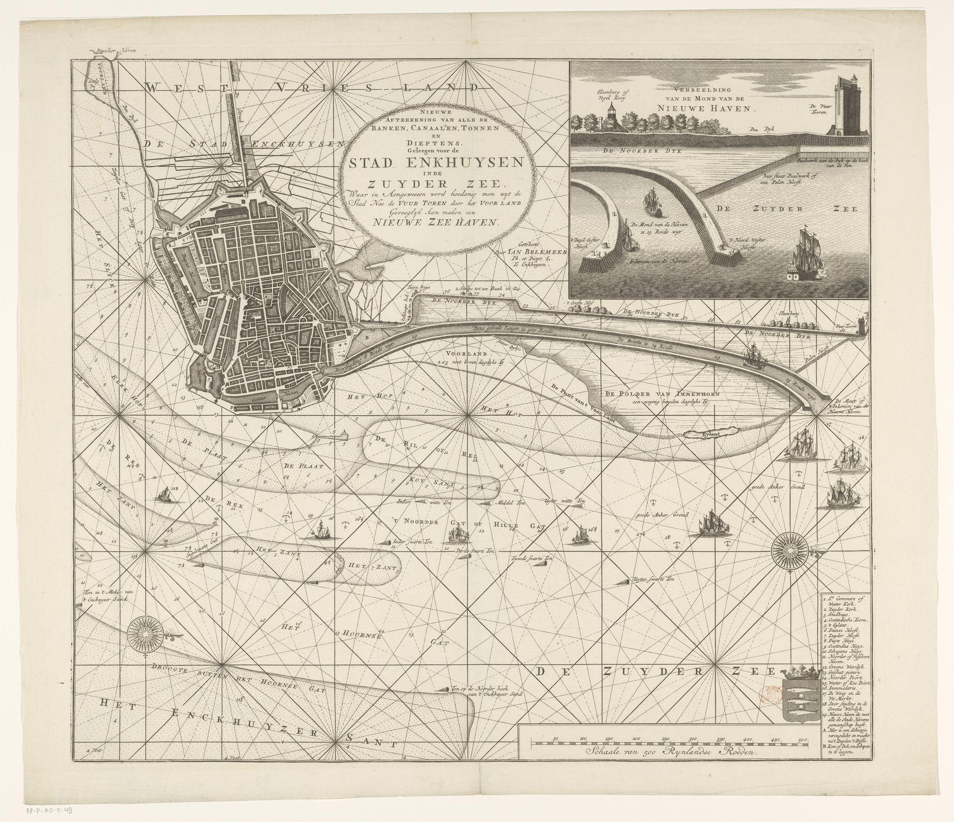 Kaart van het water voor Enkhuizen met de geprojecteerde nieuwe haven, 1720 by Anonymous