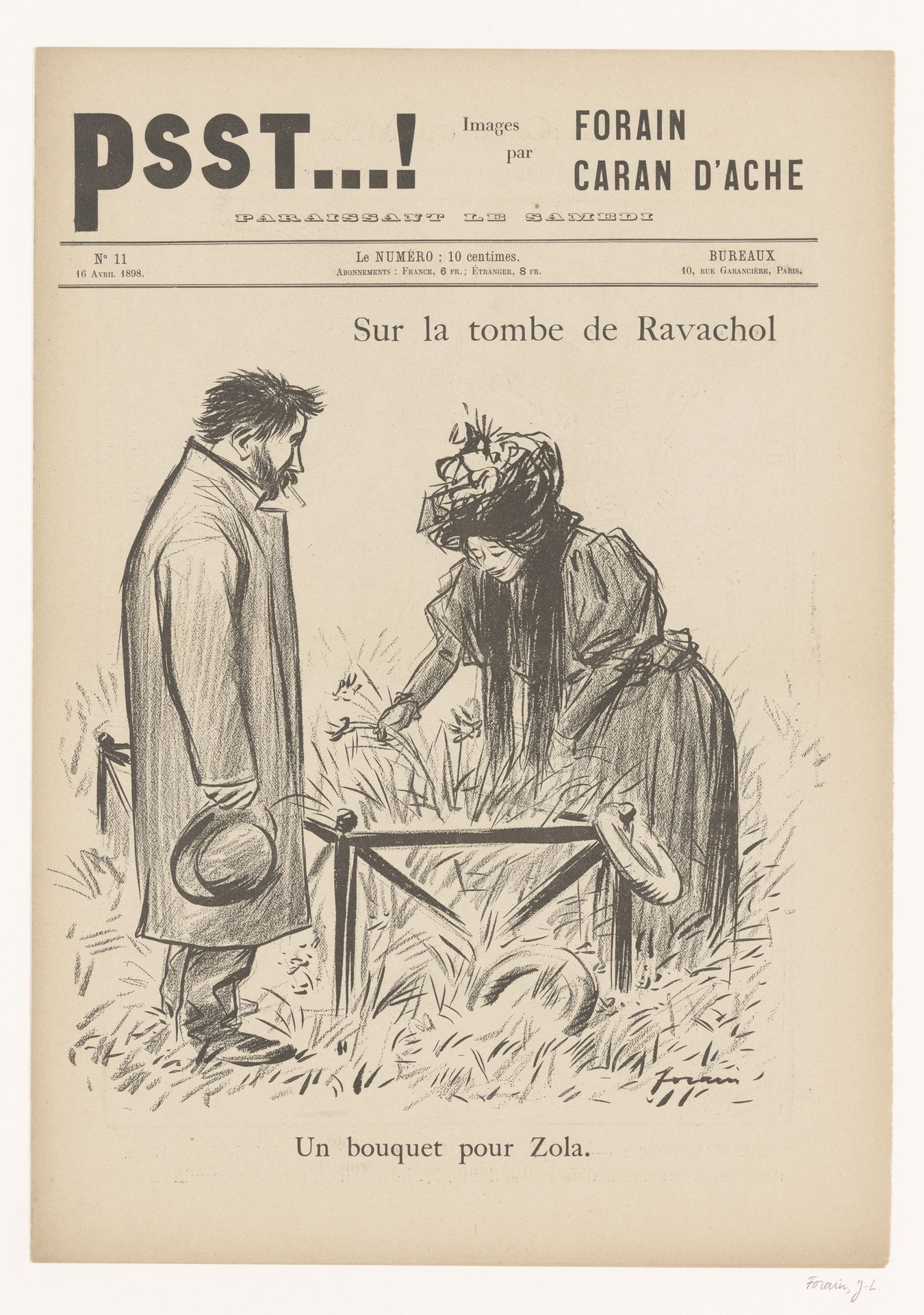 Vrouw plukt bloemen voor Émile Zola op het graf van Ravachol by Jean-Louis Forain