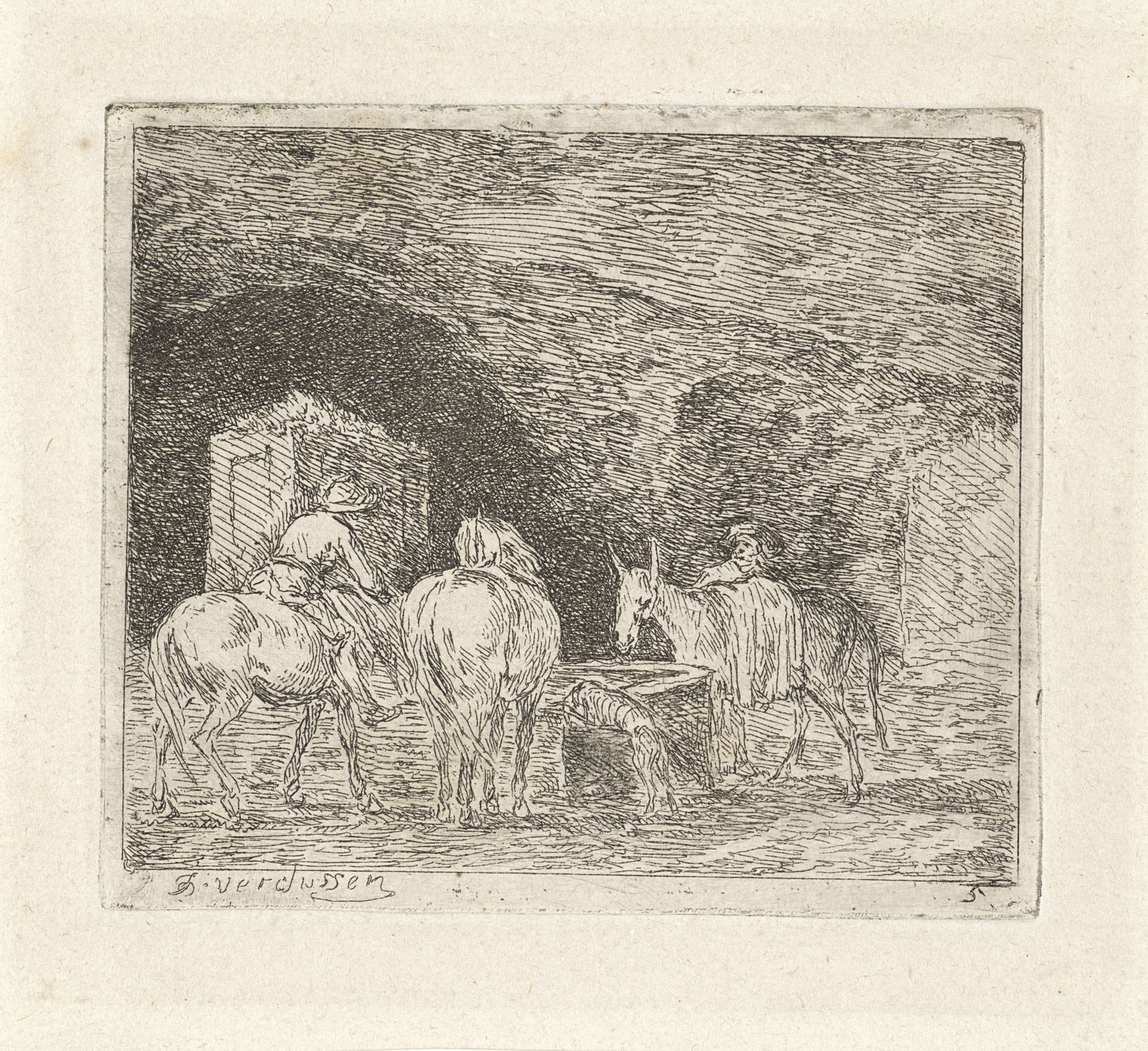 Mannen en paarden bij een put by Jan Peeter Verdussen