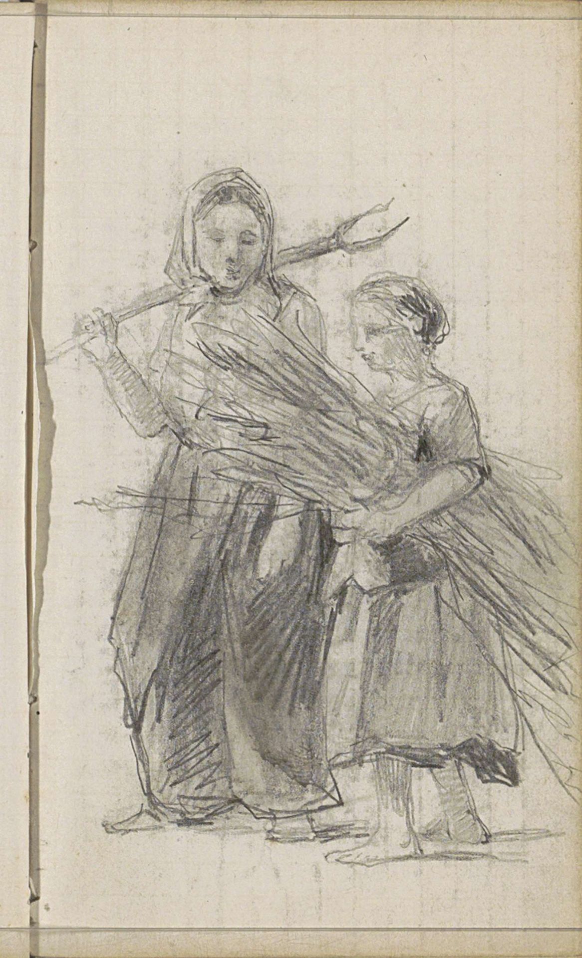 Twee meisjes met een hooivork en bos graan by Jan Willem van Borselen