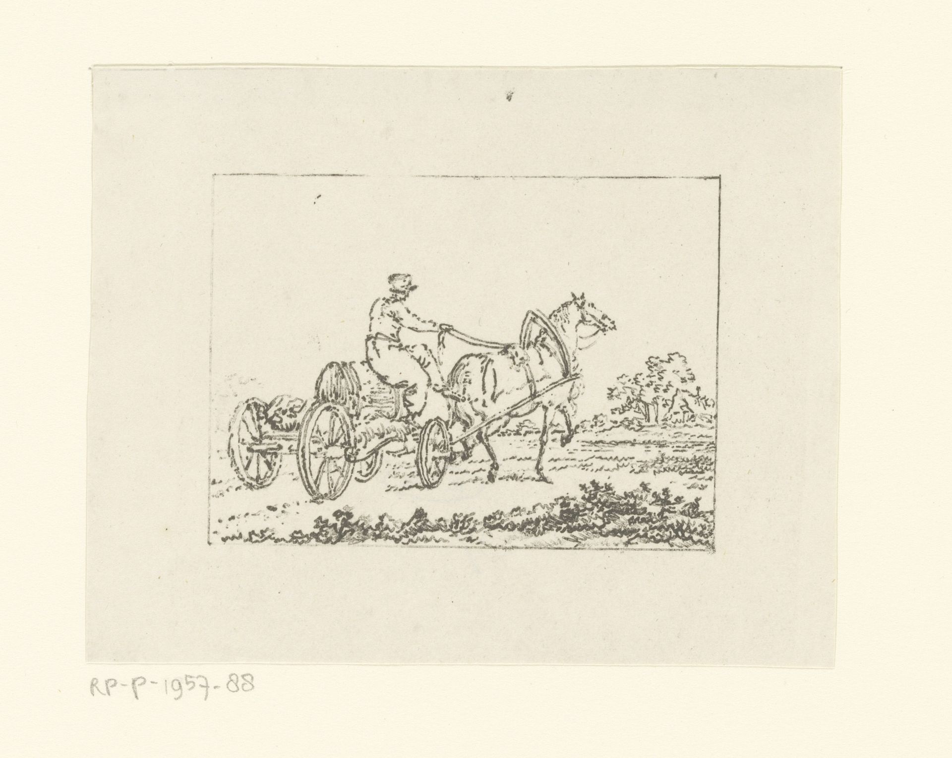 Paard en wagen met ton by Pieter Bartholomeusz. Barbiers