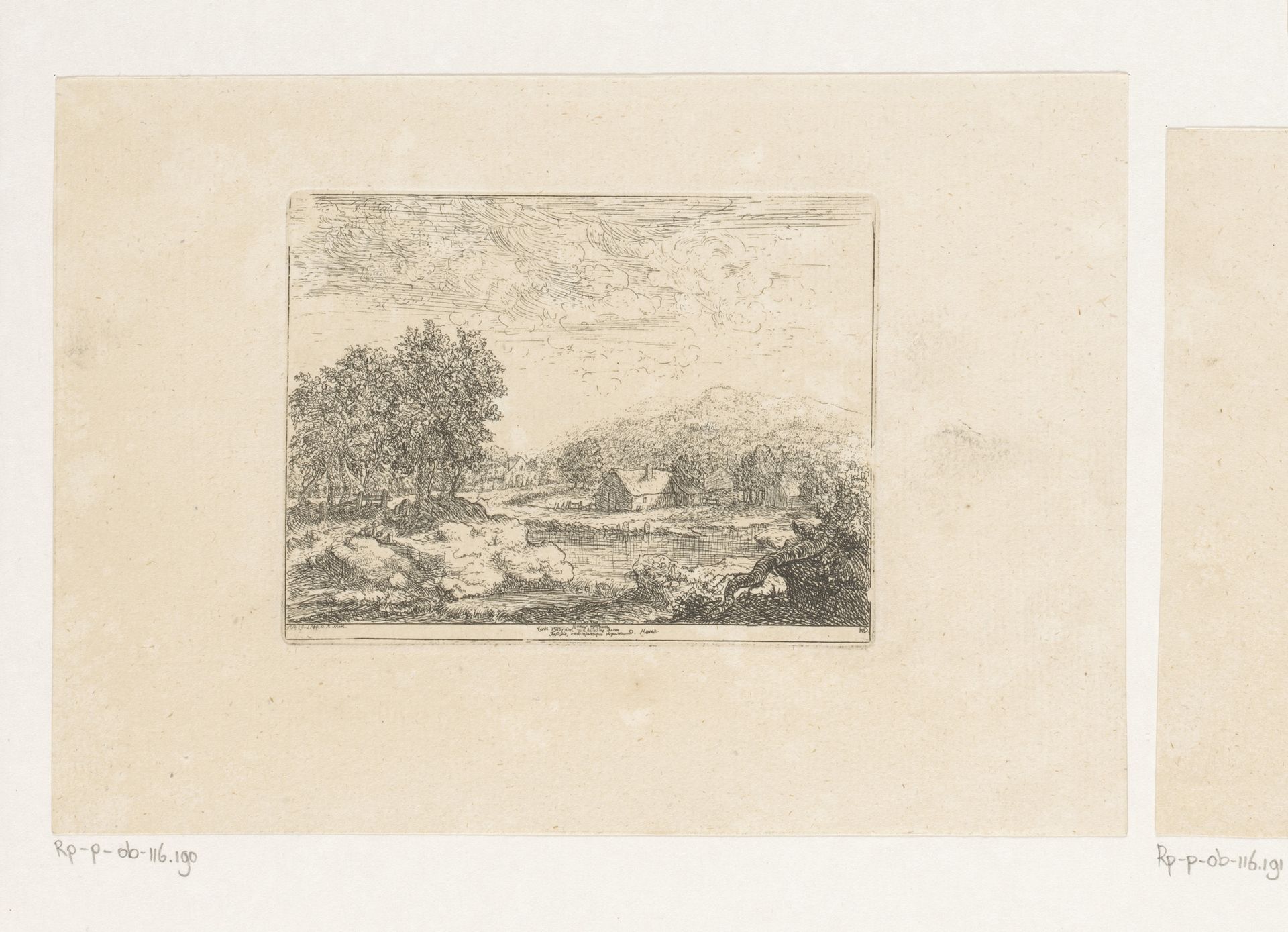 Landschap met huizen langs een rivier by Christian Ludwig von Hagedorn