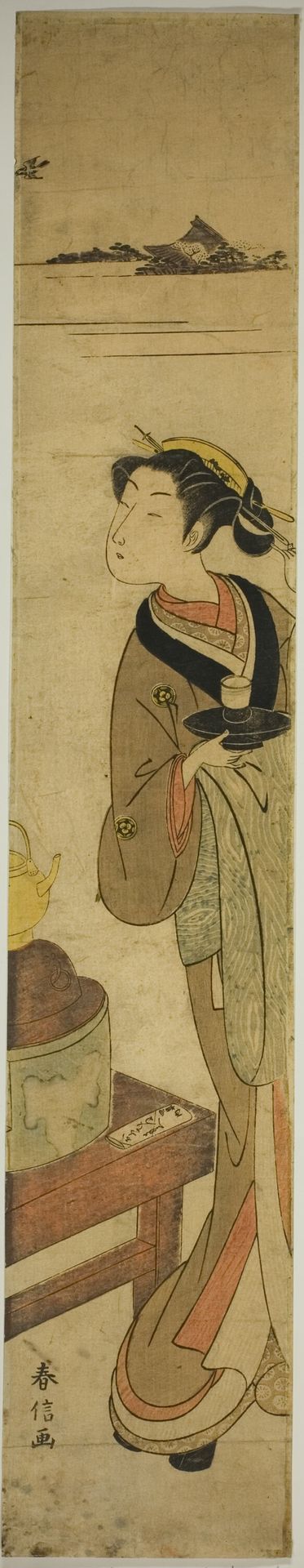 The Waitress Osen of the Kagiya teahouse Carrying a Cup of Tea by Suzuki Harunobu 鈴木春信