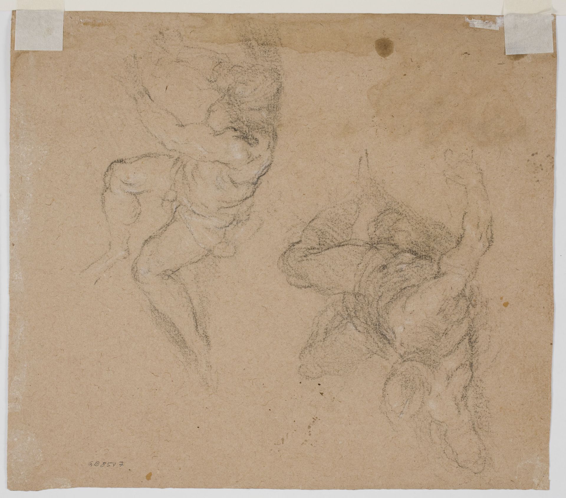 Two studies for foreshortened male figures lying on their backs by Jacopo Palma (il Giovane)