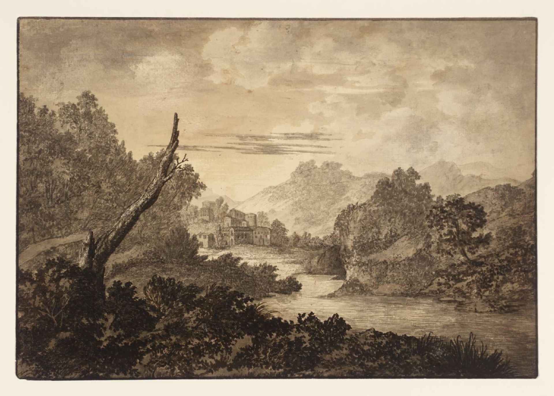 Large Landscape Composition with Dead Tree on the Left by Alexander Cozens