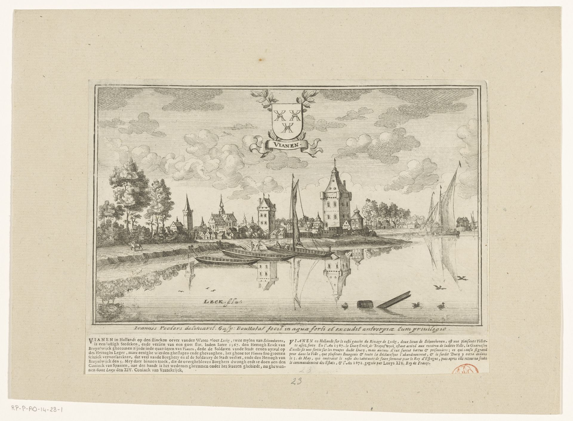 Gezicht op Vianen by Gaspar Bouttats
