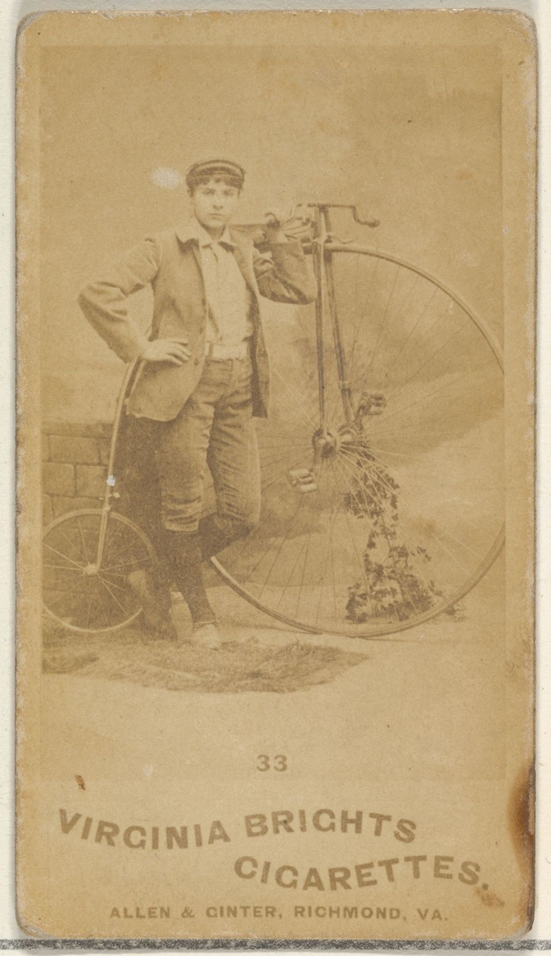 Card 33, from the Girl Cyclists series (N49) for Virginia Brights Cigarettes by Allen & Ginter
