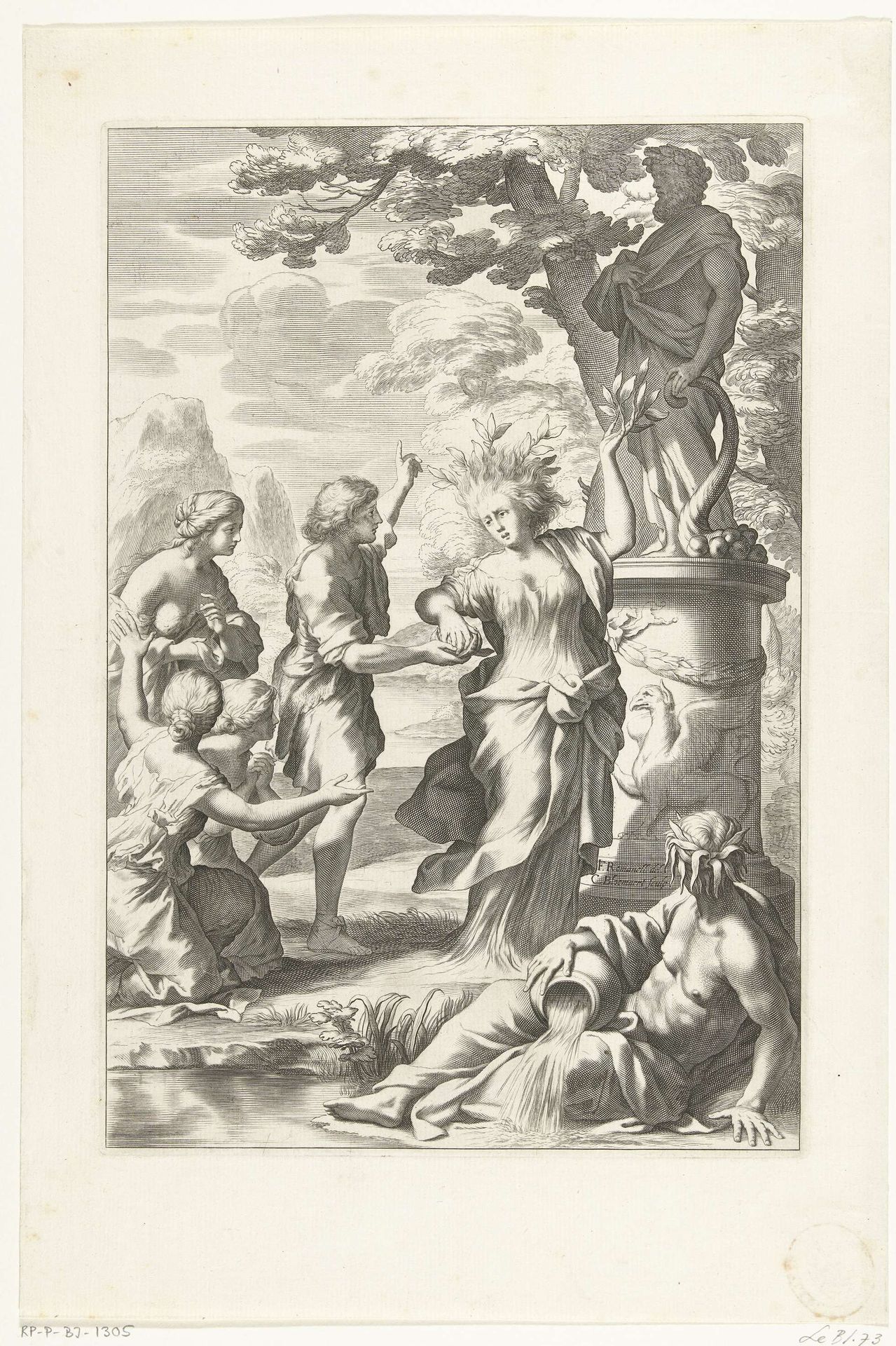Tirsenia verandert in een citroenboom by Cornelis Bloemaert