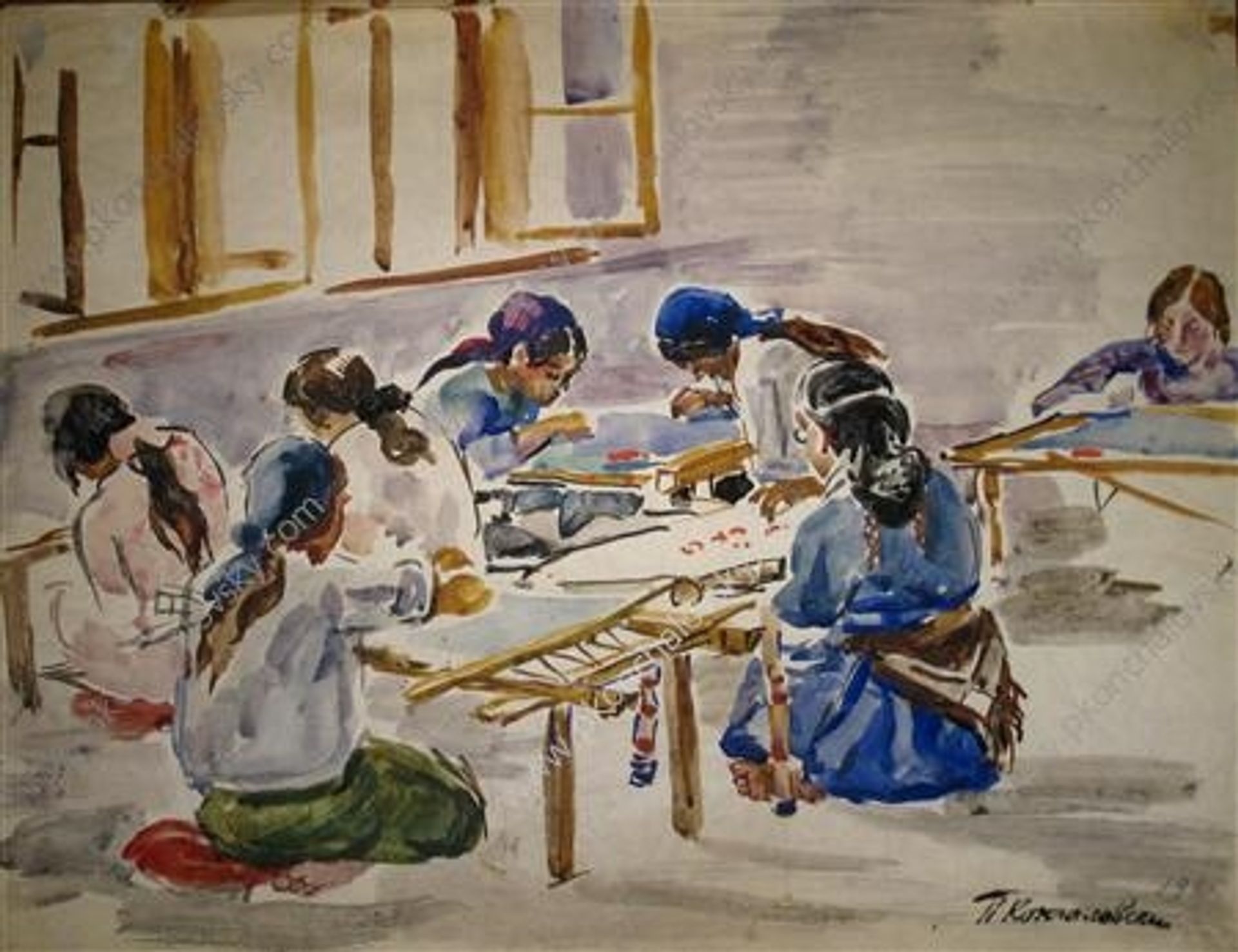 Bakhchisarai. Embroidery carpet cooperative. by Pyotr Konchalovsky