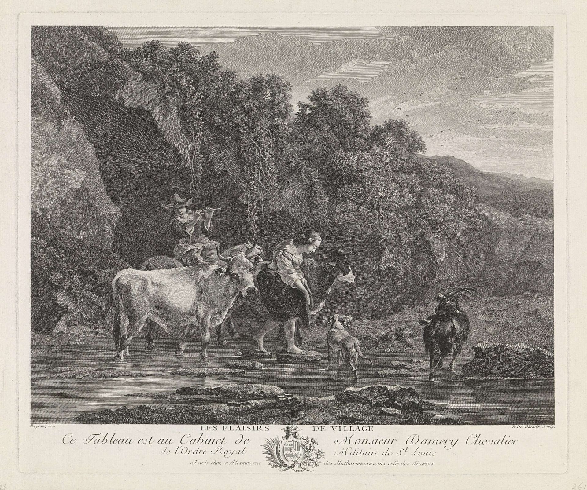 Herders met vee steken een rivier over by Emmanuel Jean de Ghendt