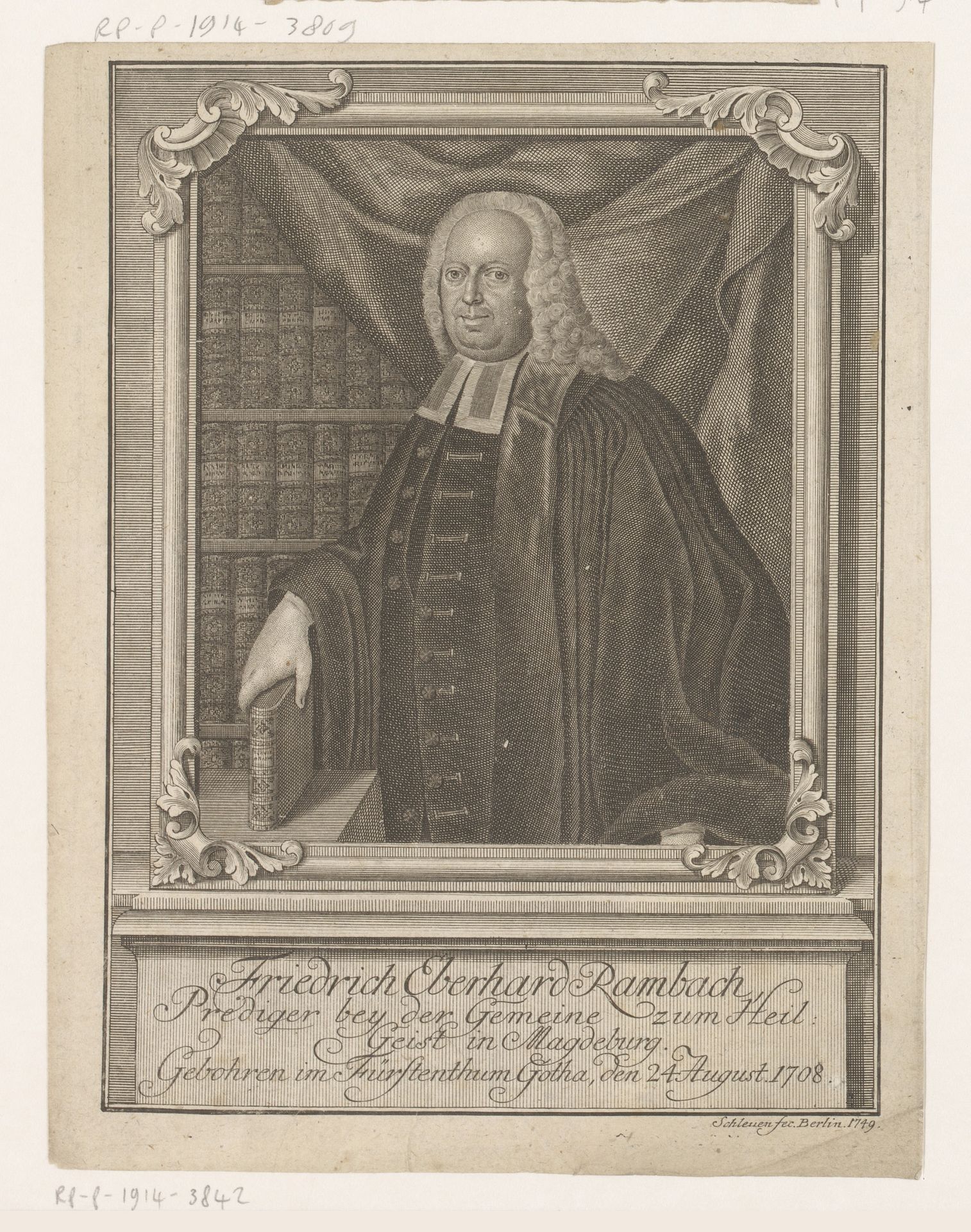 Portret van Friedrich Eberhard Rambach by Johann David (I) Schleuen